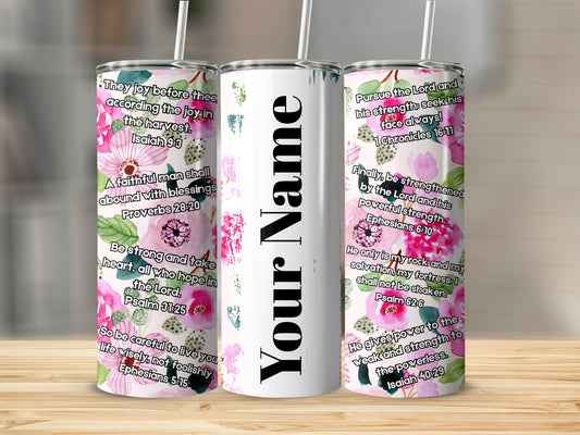 Floral Personalized Scripture Verses Tumbler Cup