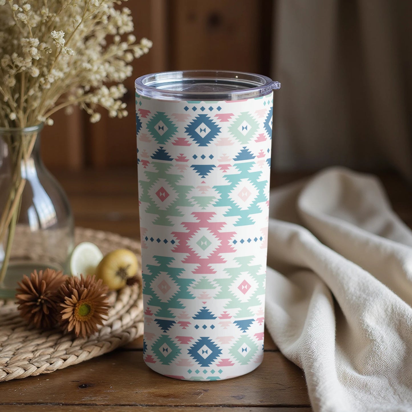 Colorful Geometric Patterned Tumbler with Lid