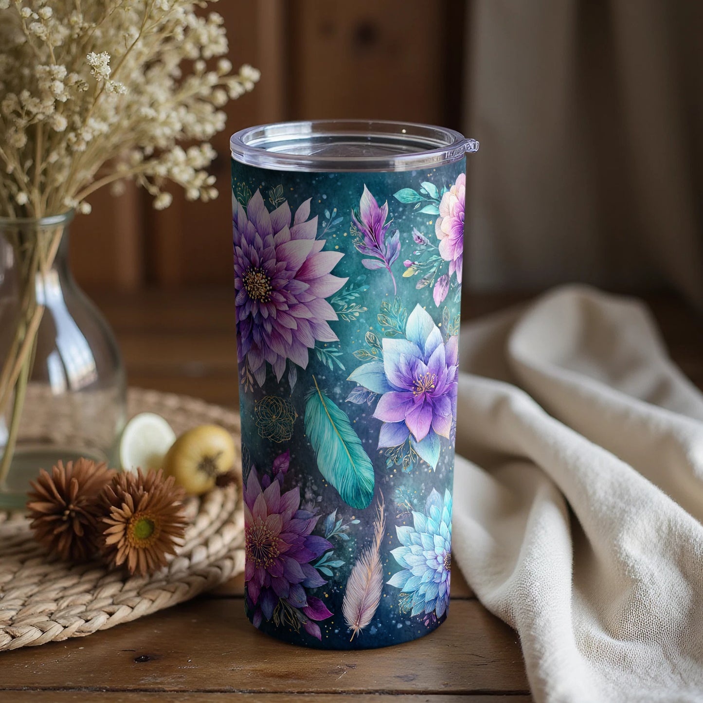 Beautiful Floral Insulated Tumbler with Lid
