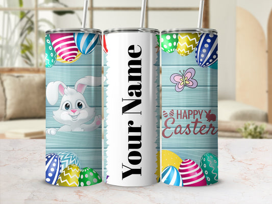 Personalized Happy Easter Bunny and Eggs Tumbler
