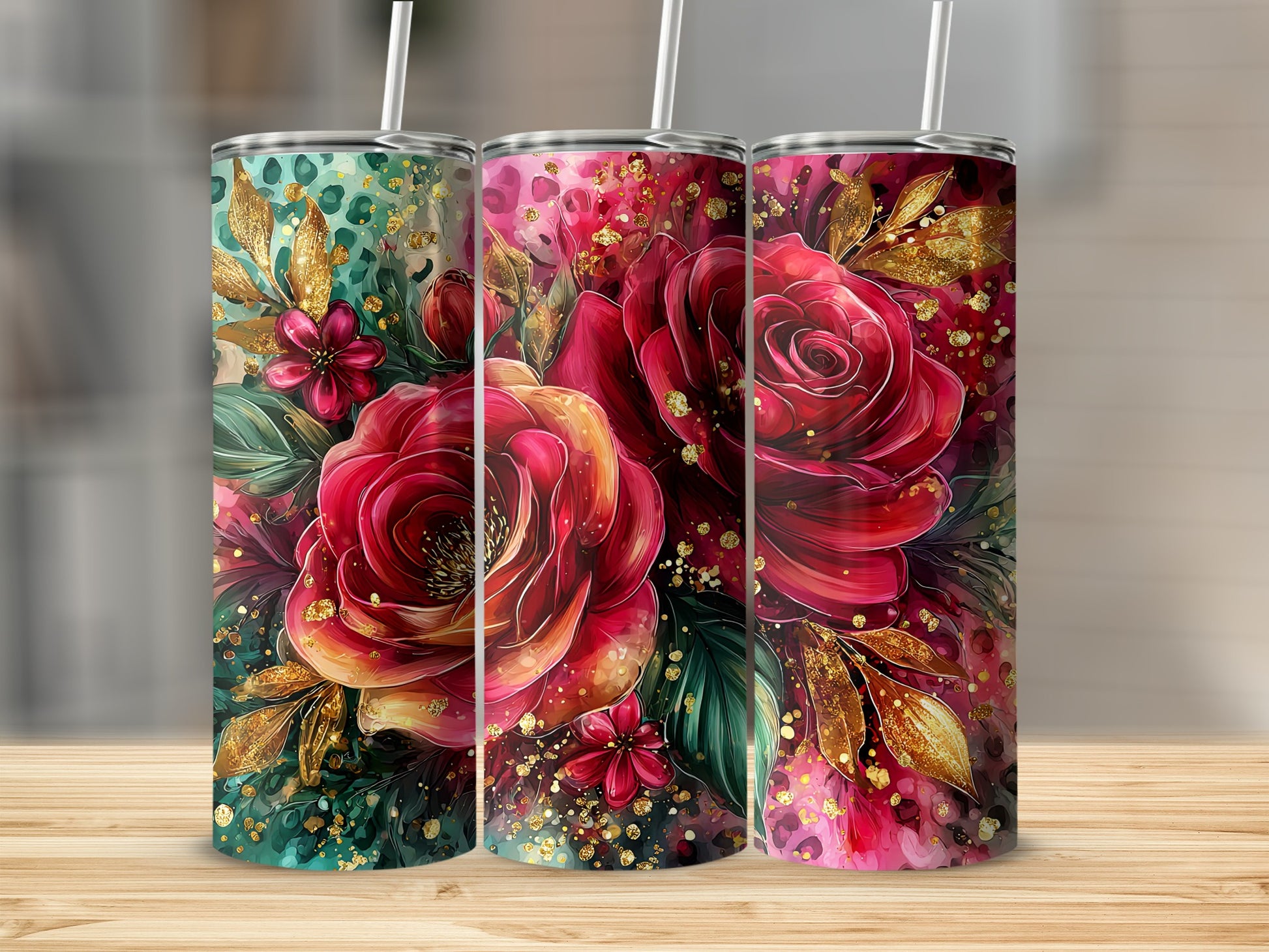 Vibrant Floral Design Insulated Tumbler with Straw