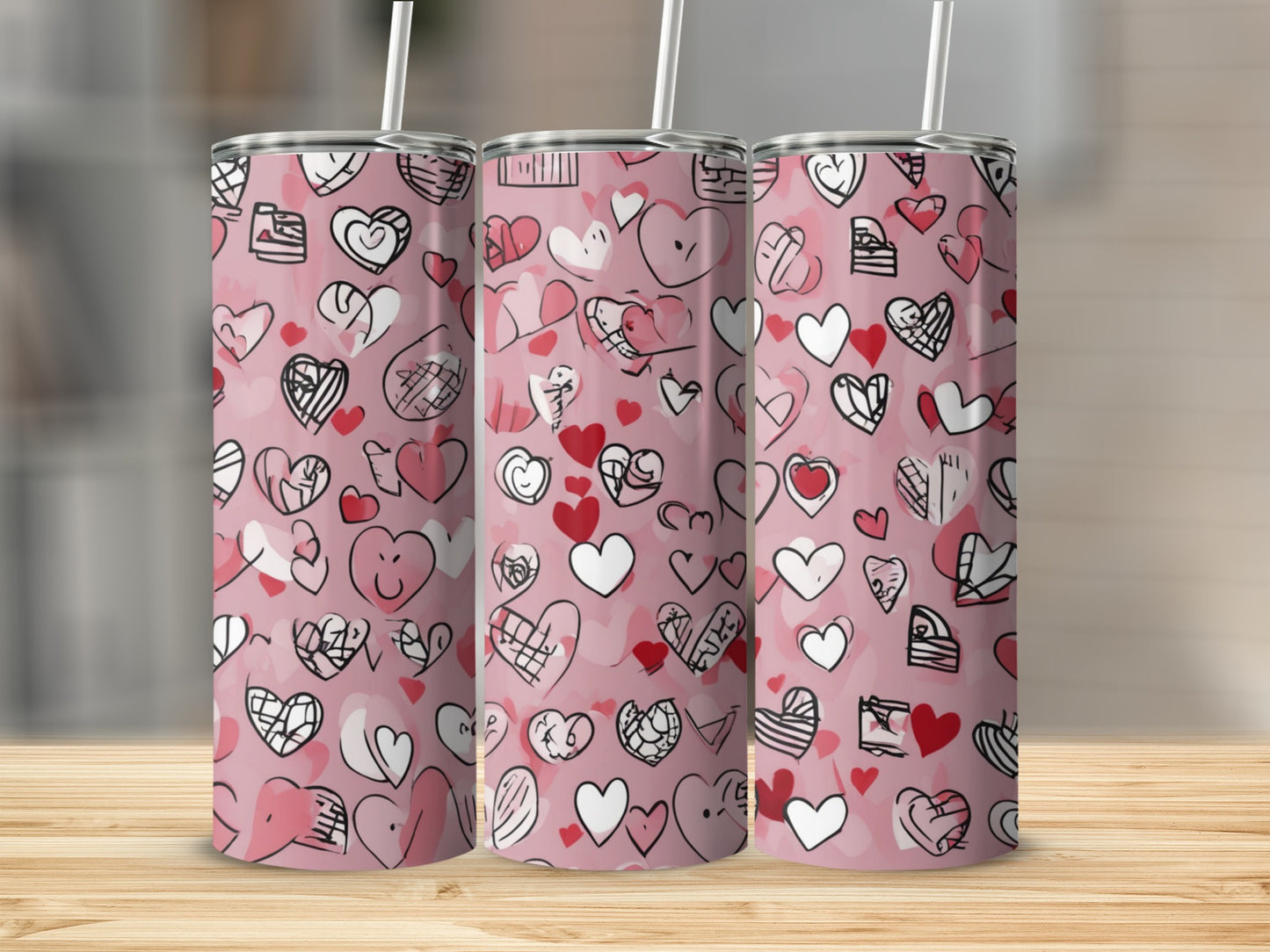 Pink Heart Design Insulated Tumbler Valentine's Special