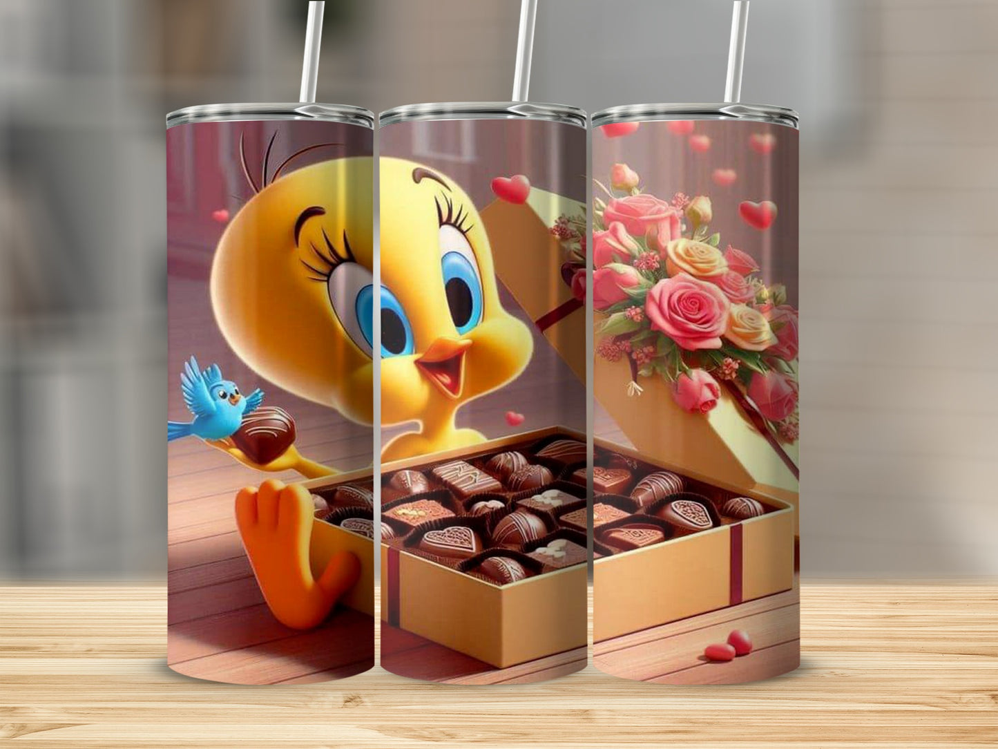 Cute Tweety Bird with Chocolate and Roses Tumbler