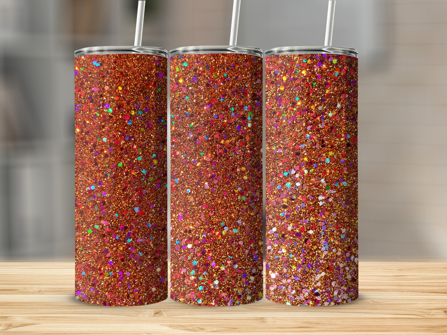 Glittering Red Tumbler with Straw Dazzling Sparkle