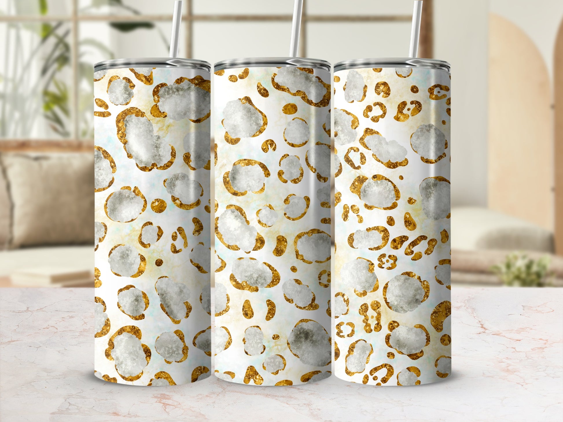 Gold and Grey Leopard Tumbler for Stylish Hydration