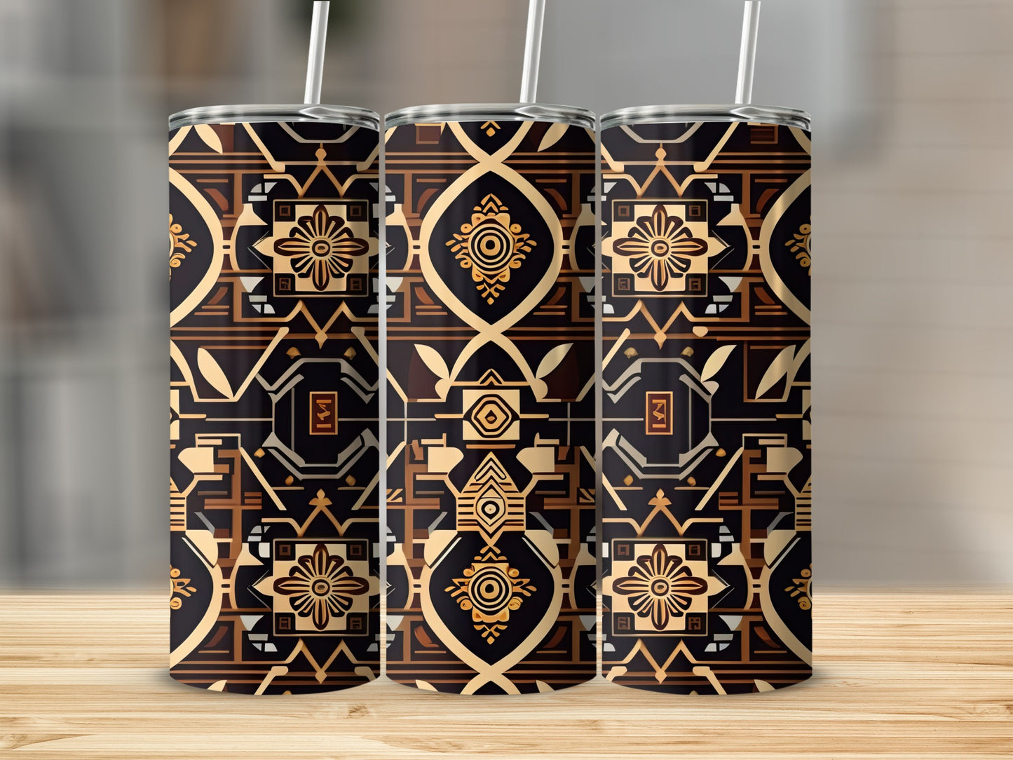 Intricate Geometric Patterned Tumblers with Straws
