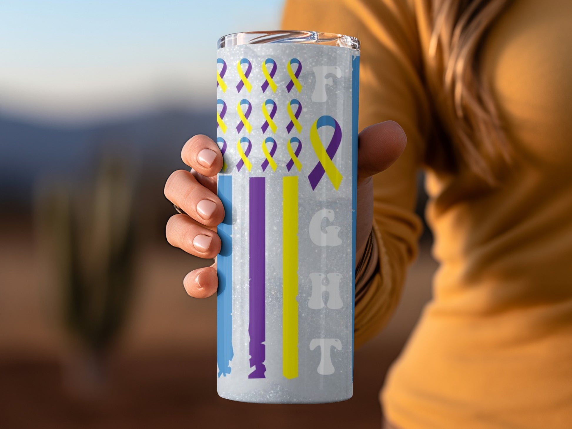 Colorful Ribbon and Fight Design Travel Tumbler