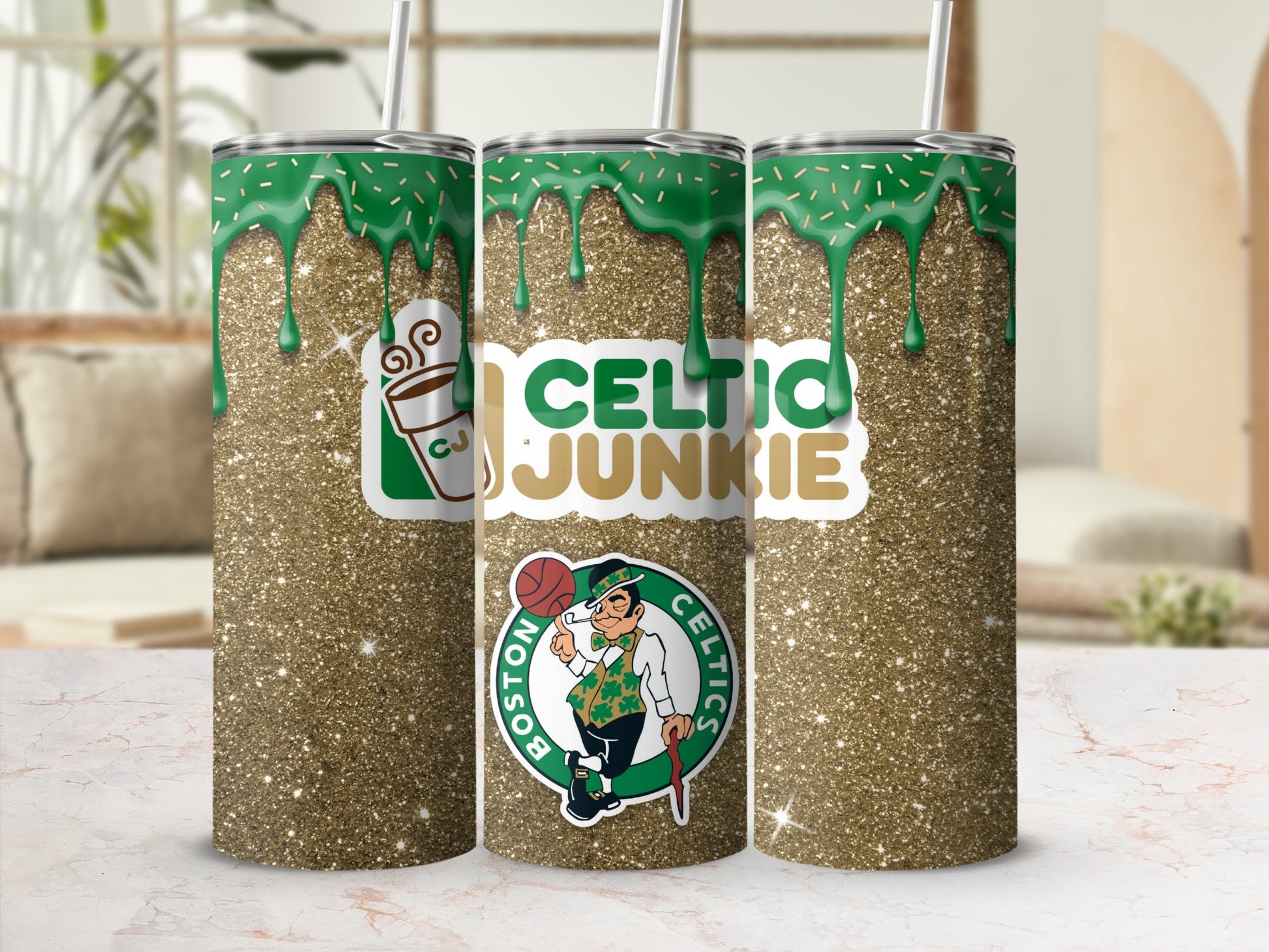 Celtic Junkie Boston Celtics Tumbler Cup with Straw