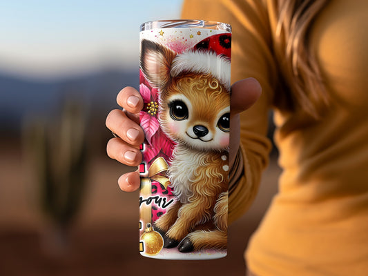 Cute Festive Reindeer Design Insulated Tumbler Cup