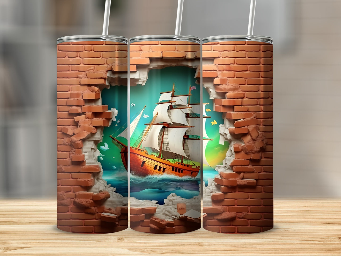 Brick Wall Torn Ship Scene Insulated Tumbler Product