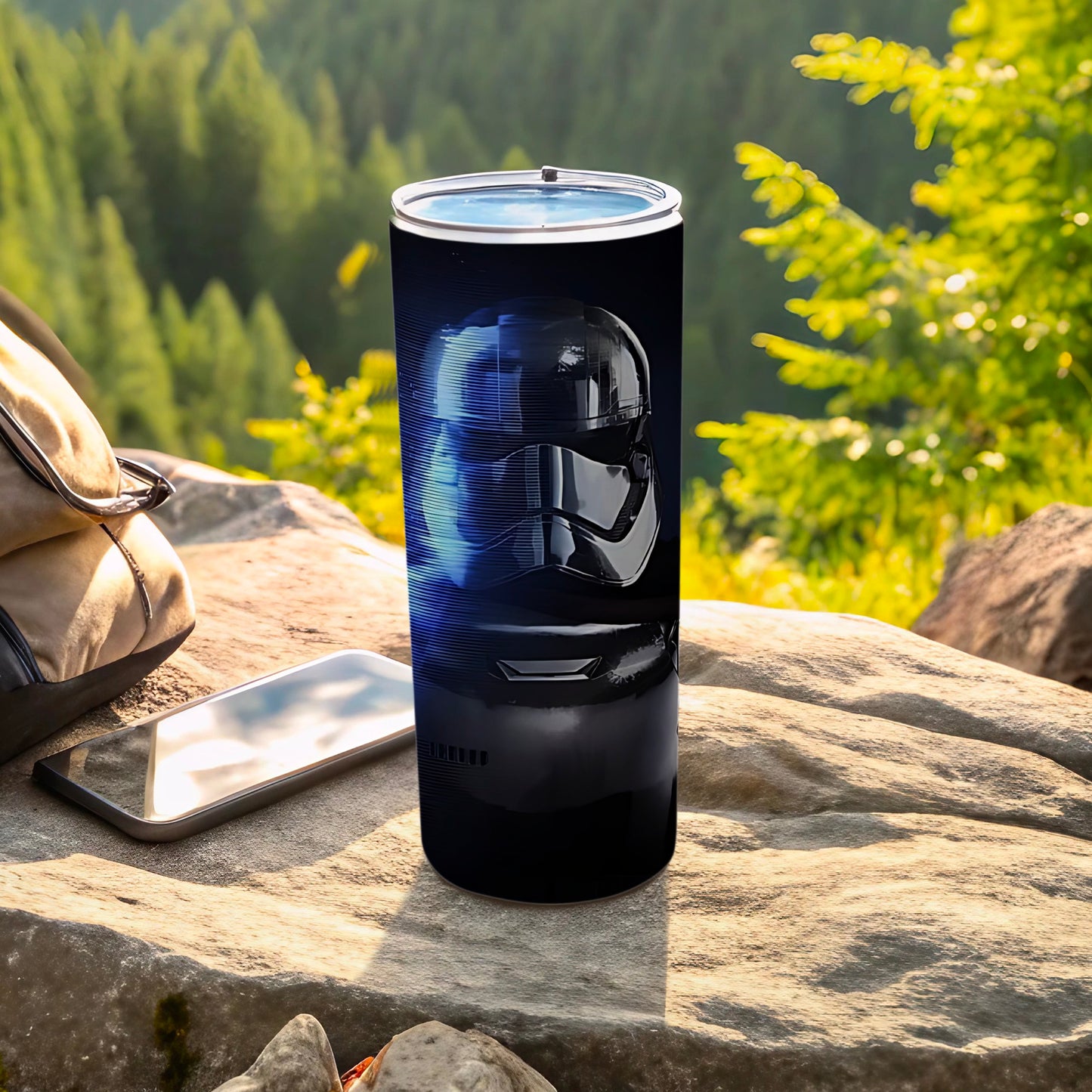 Futuristic Blue Glow Helmet Design Drinkware product type