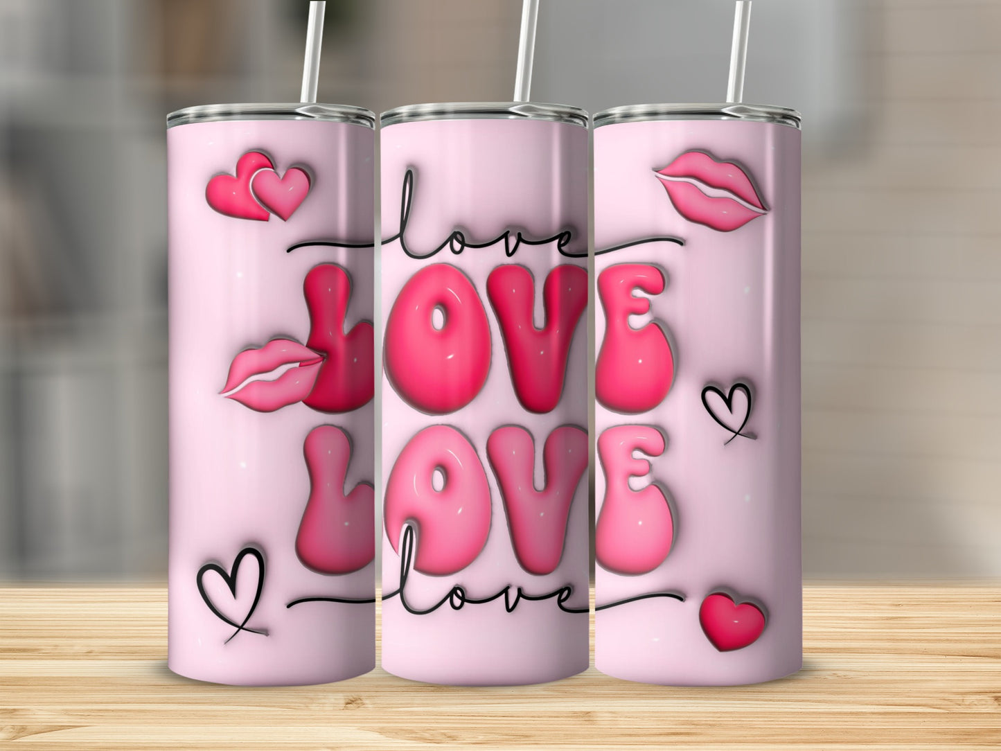 Pink Love Hearts and Lips Design Tumbler Product