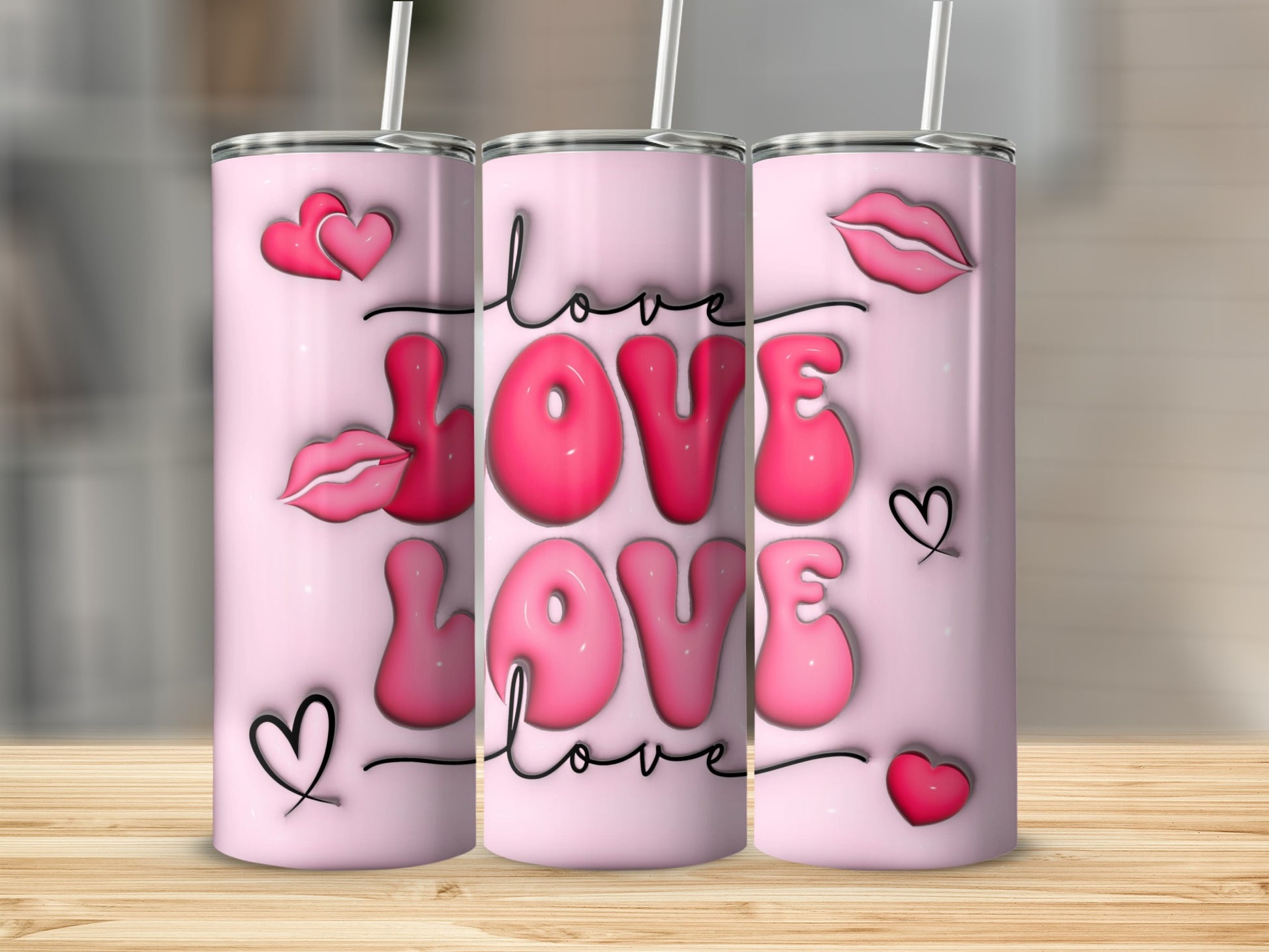 Pink Love Hearts and Lips Design Tumbler Product