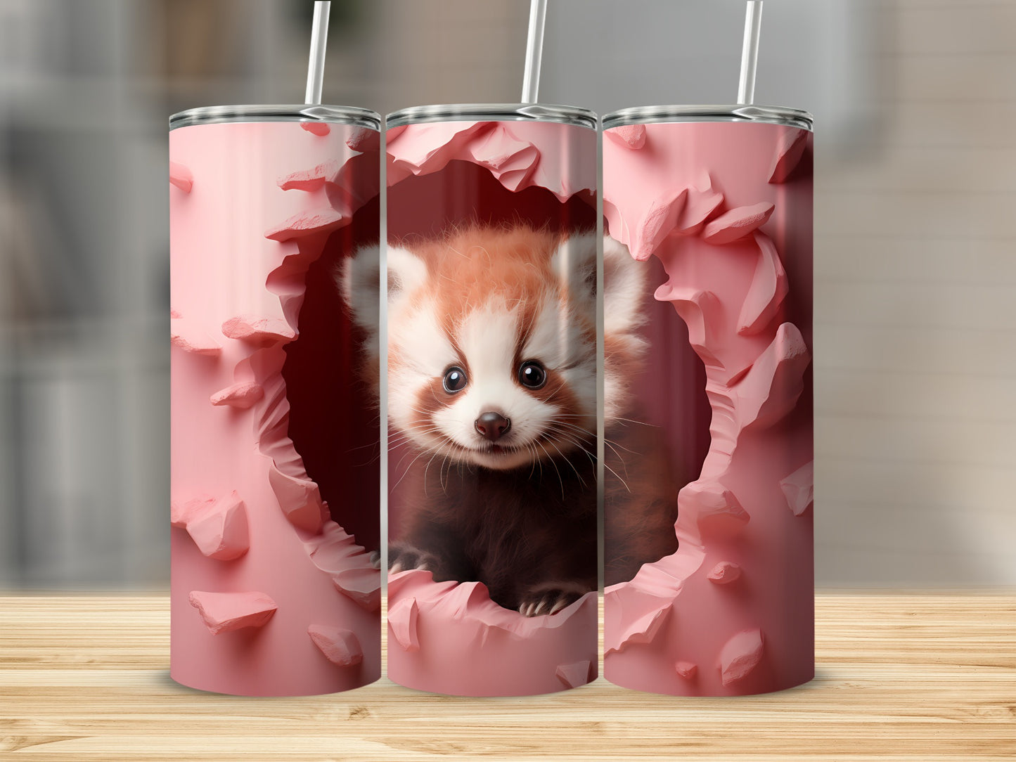 Adorable Red Panda Design Insulated Tumbler Flask