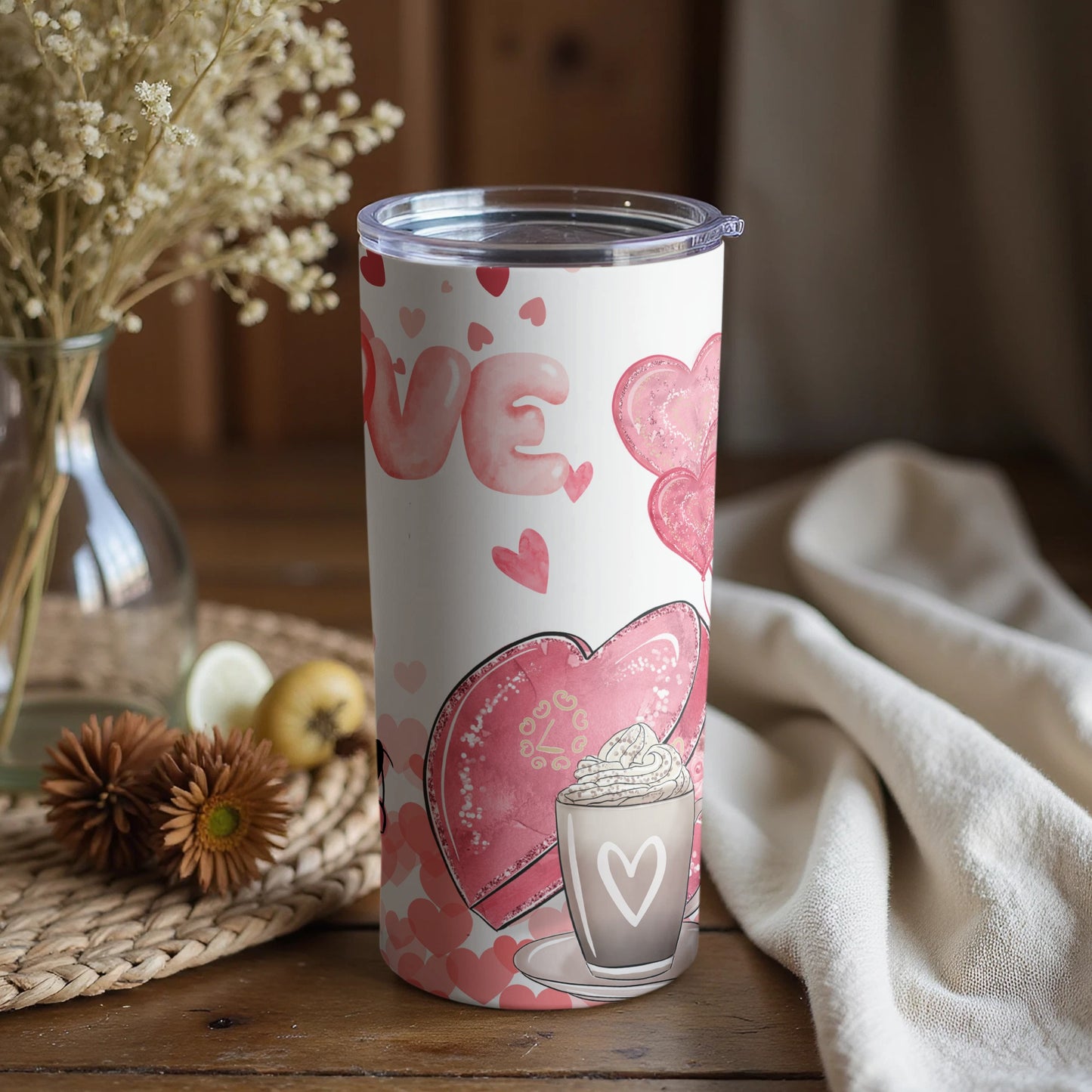 Cute Heart and Coffee Love Design Tumbler Product