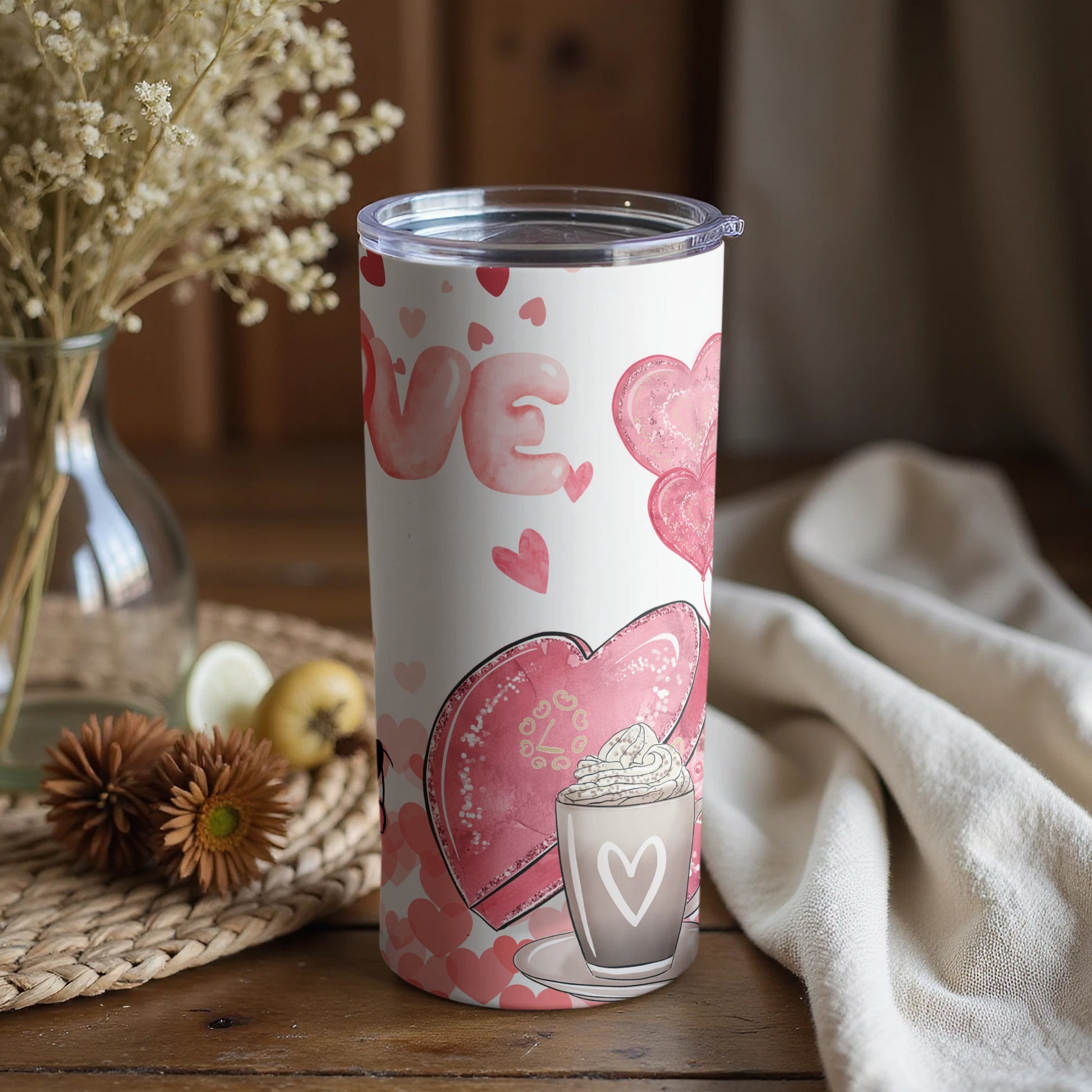 Cute Heart and Coffee Love Design Tumbler Product