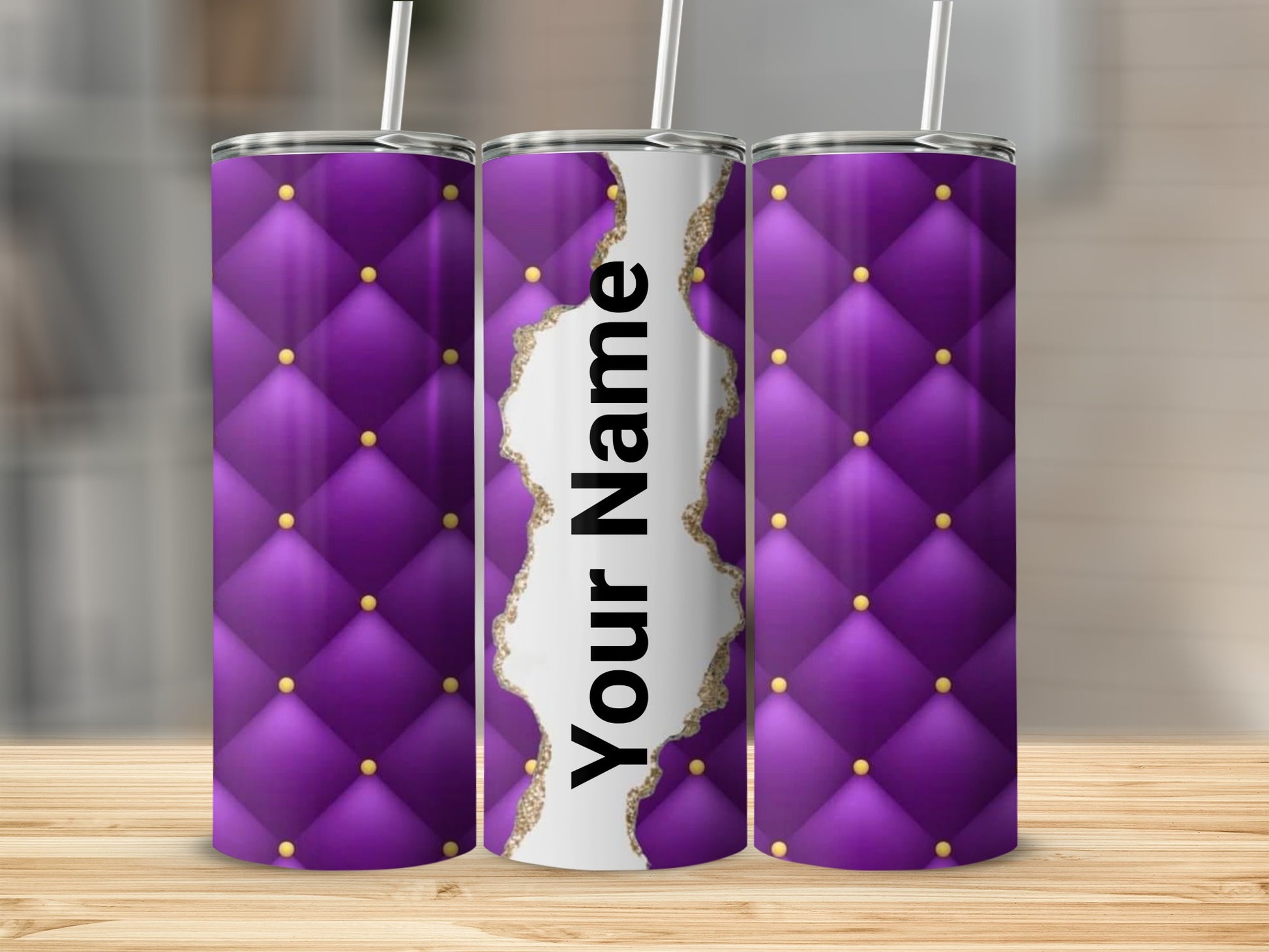 Personalized Purple Tufted Design Tumbler Cup