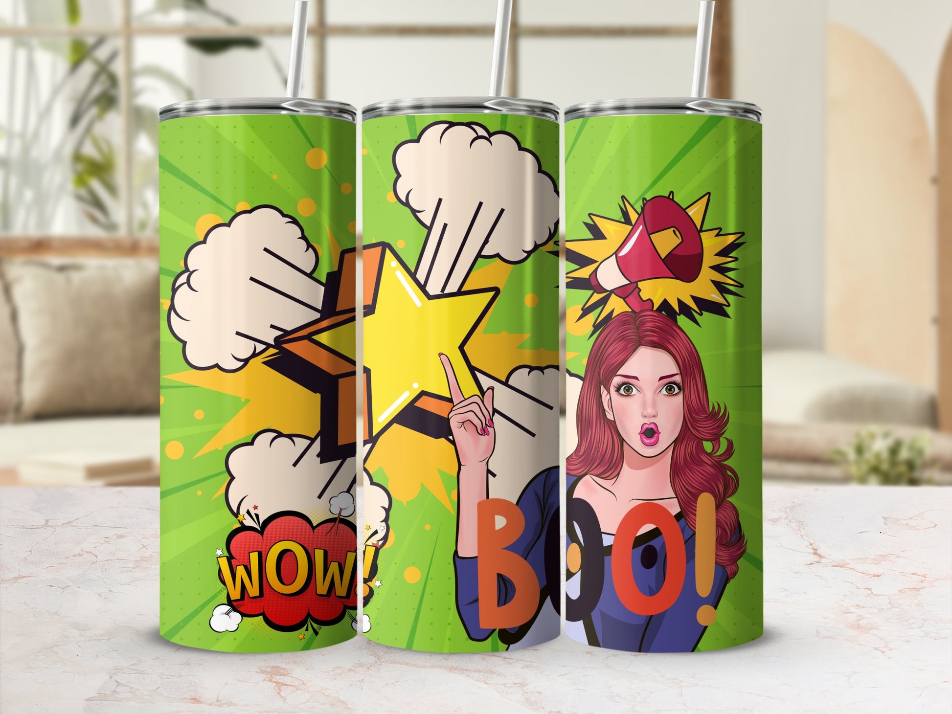 Wow Boo Comic Pop Art Design Stainless Steel Tumbler