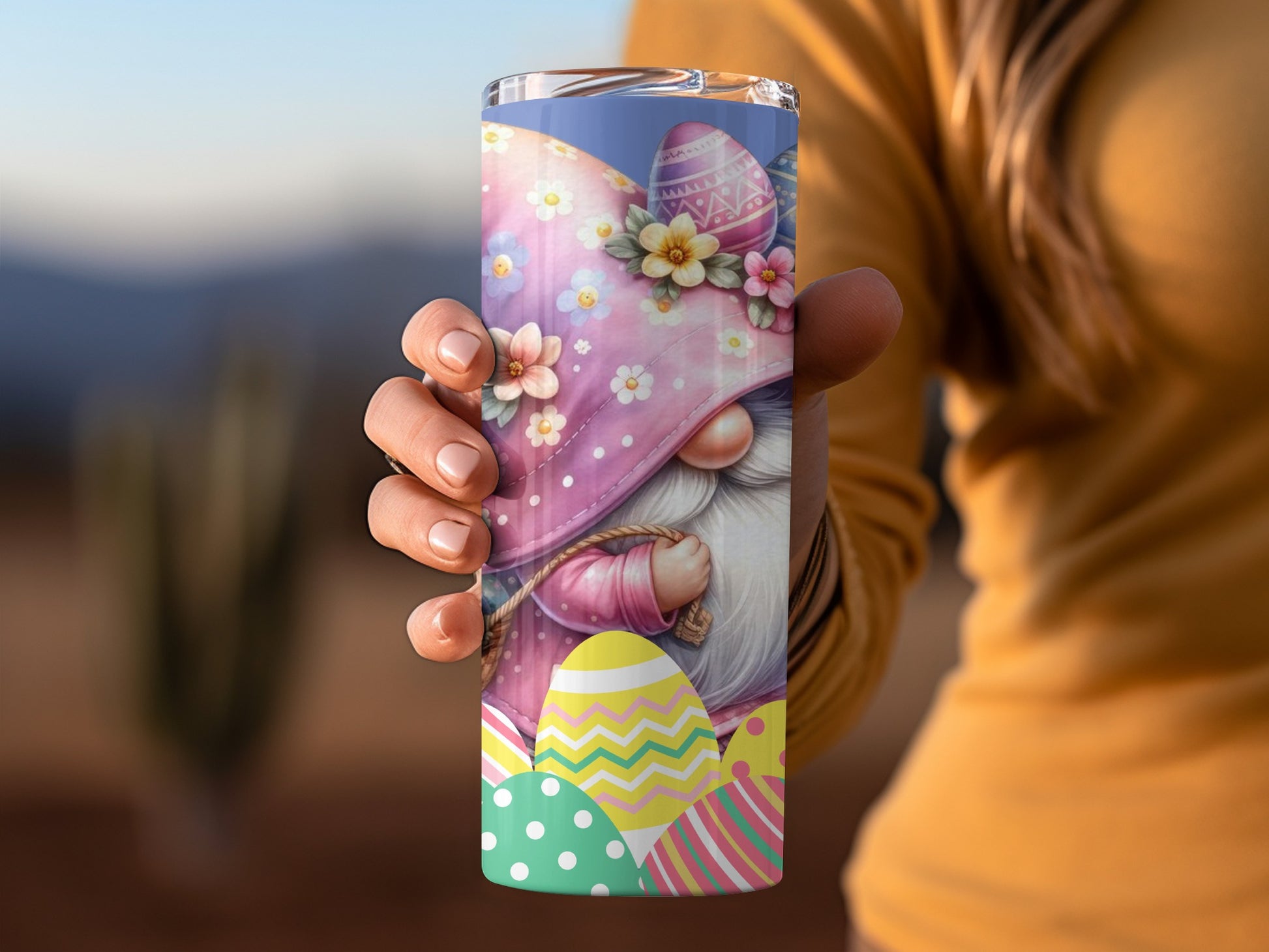 Cute Easter Gnome with Painted Eggs Tumbler Cup
