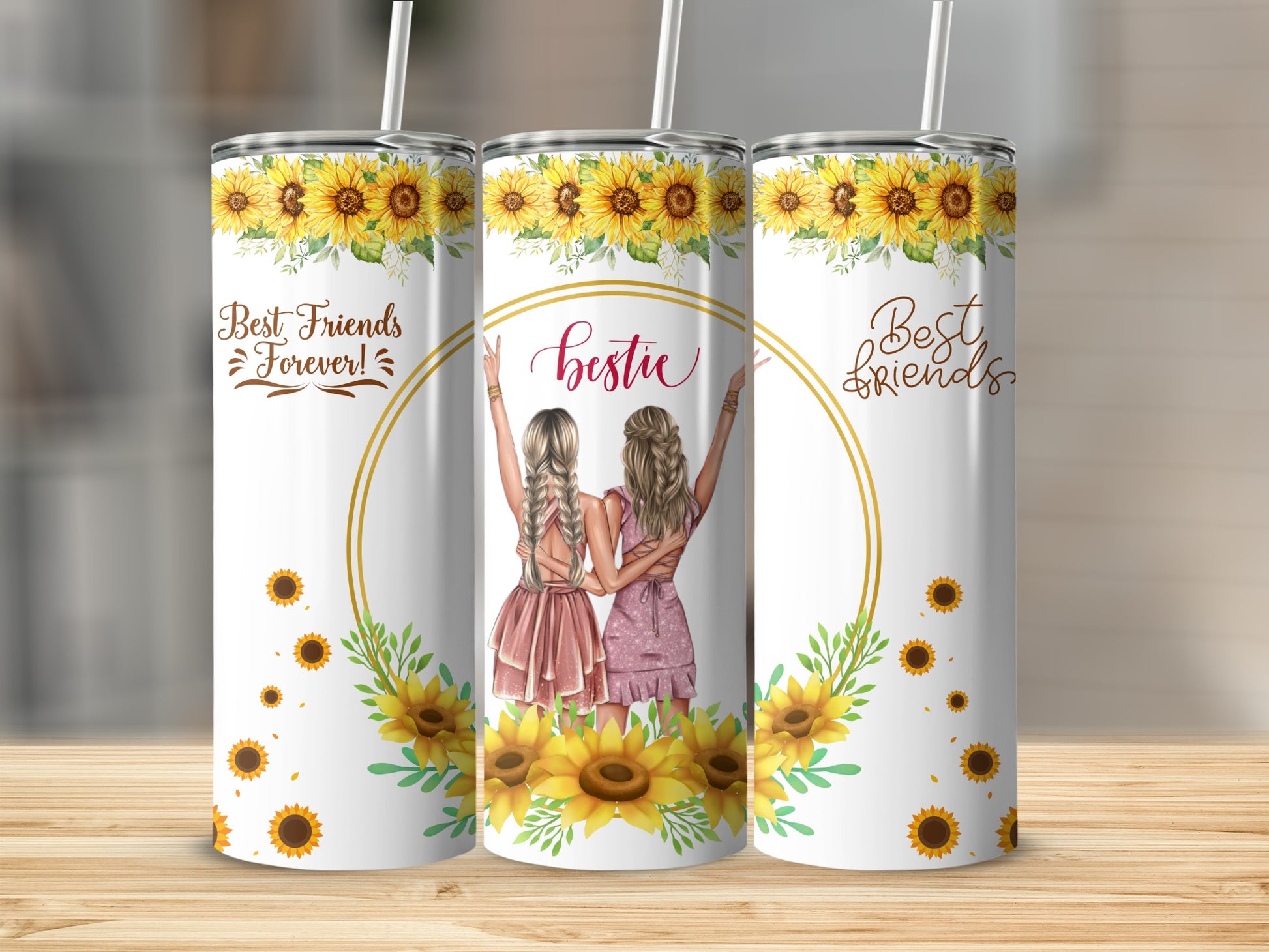 Best Friends Forever Sunflower Design Tumbler