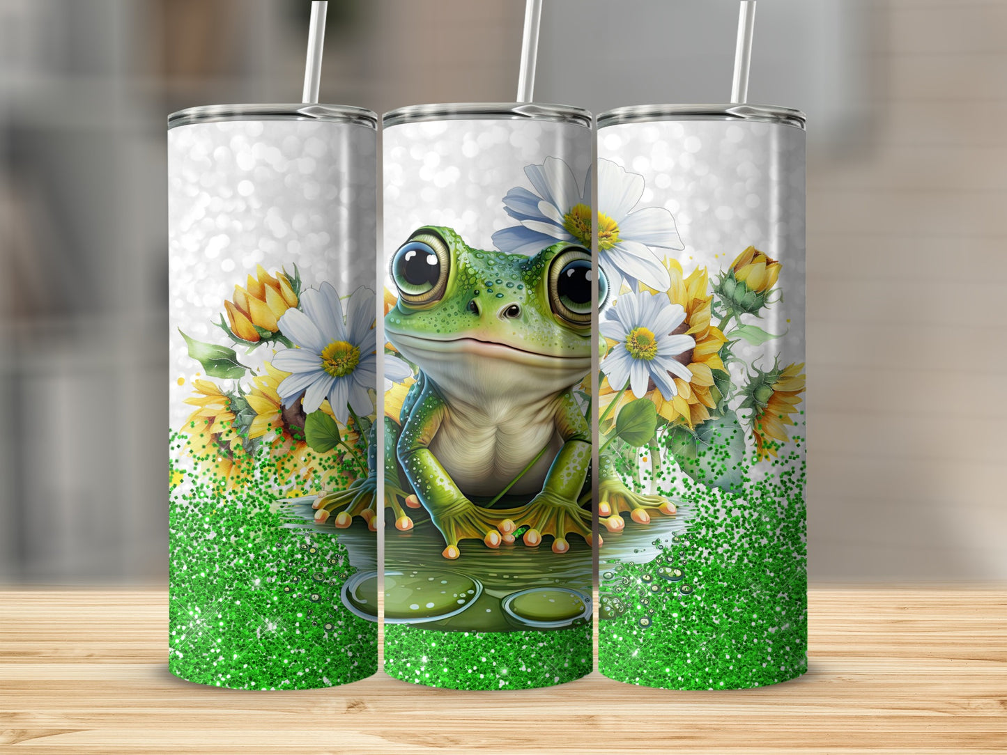 Adorable Green Frog Big Eyes Daisy Glitter product type