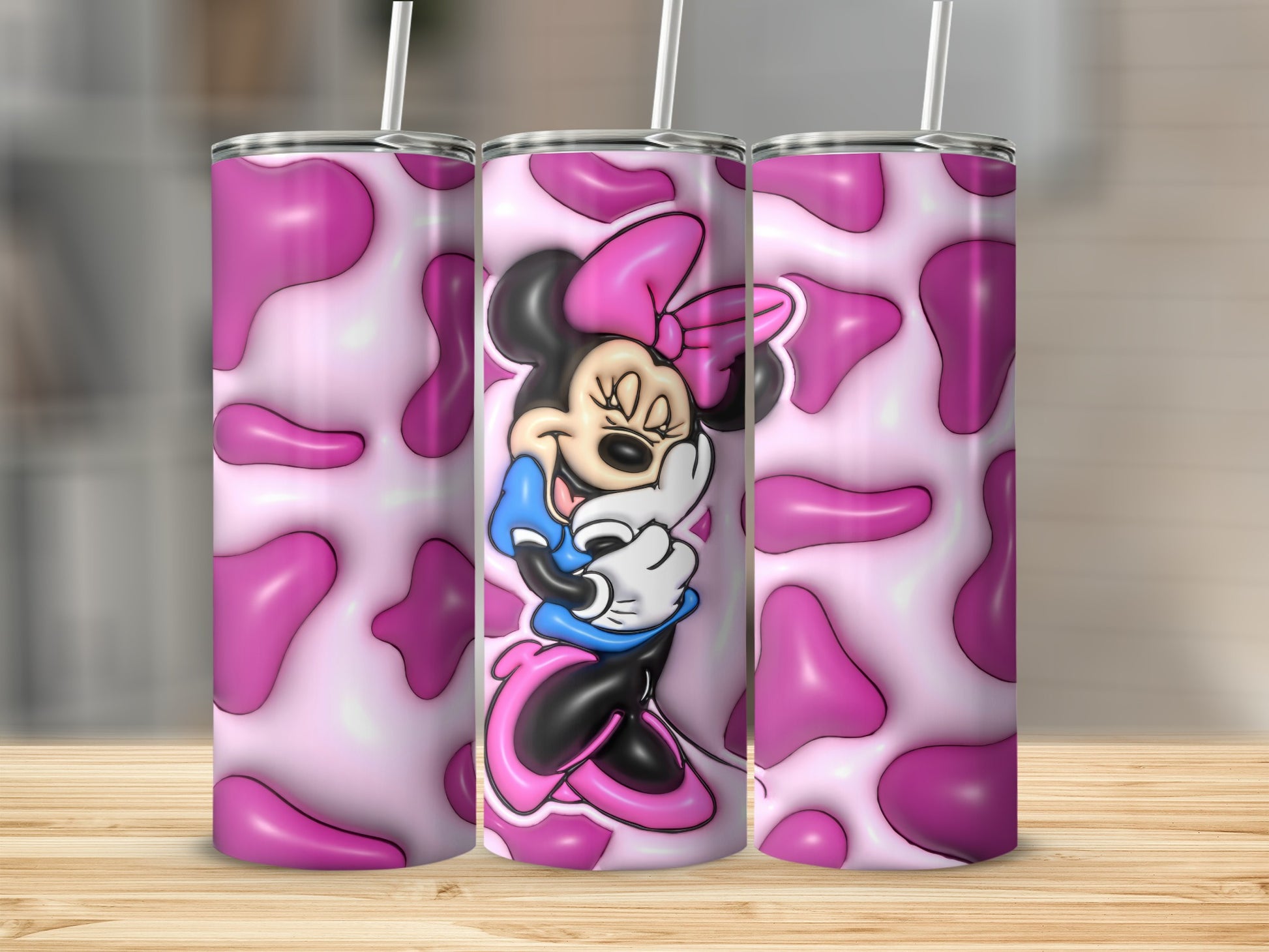 Cute Pink Cartoon Character Printed Stainless Tumbler