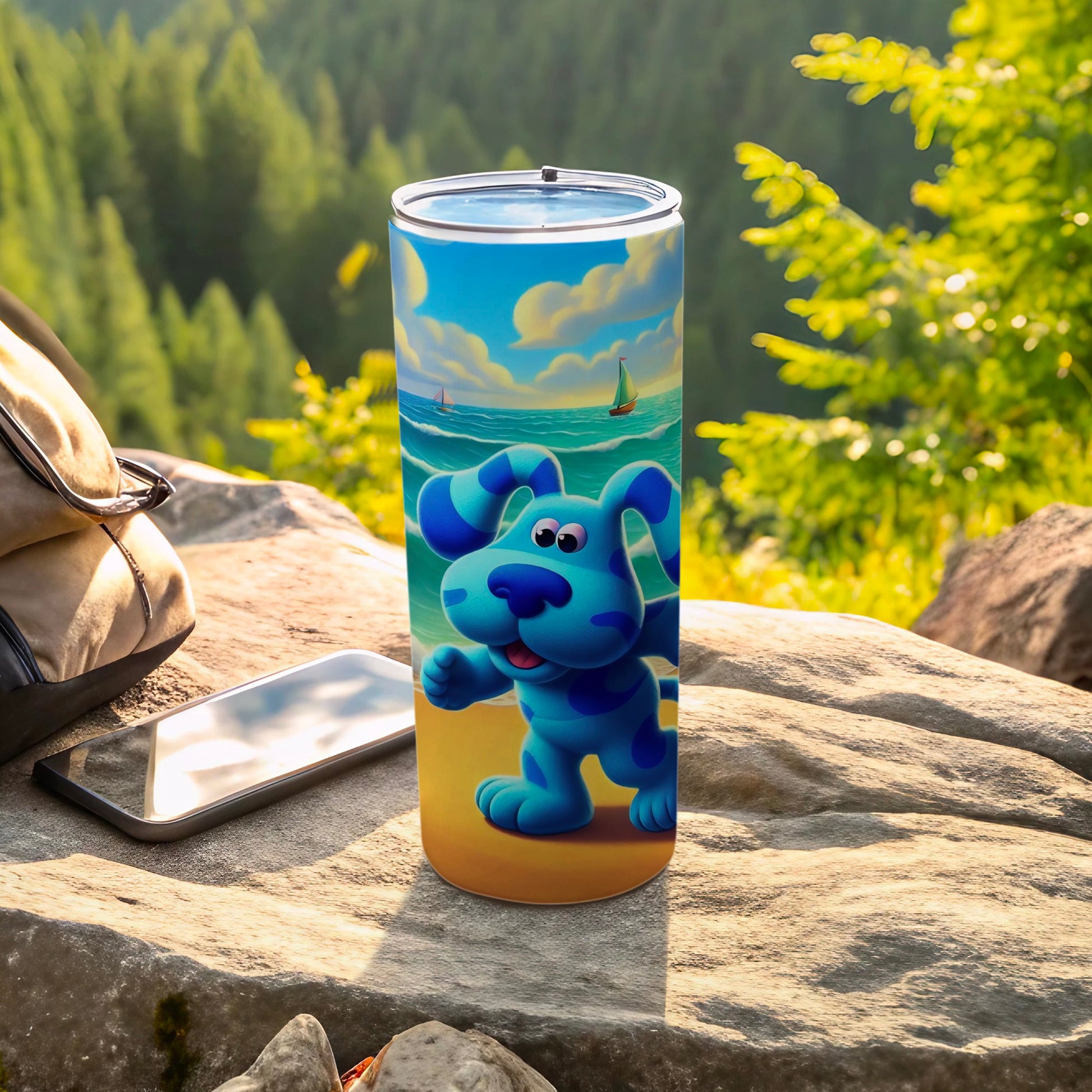 Blue Dog Cartoon Themed Tumbler for Outdoor Adventures