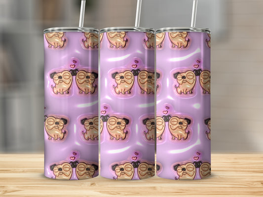 Cute Pug Dog Pattern Tumbler with Lilac Background