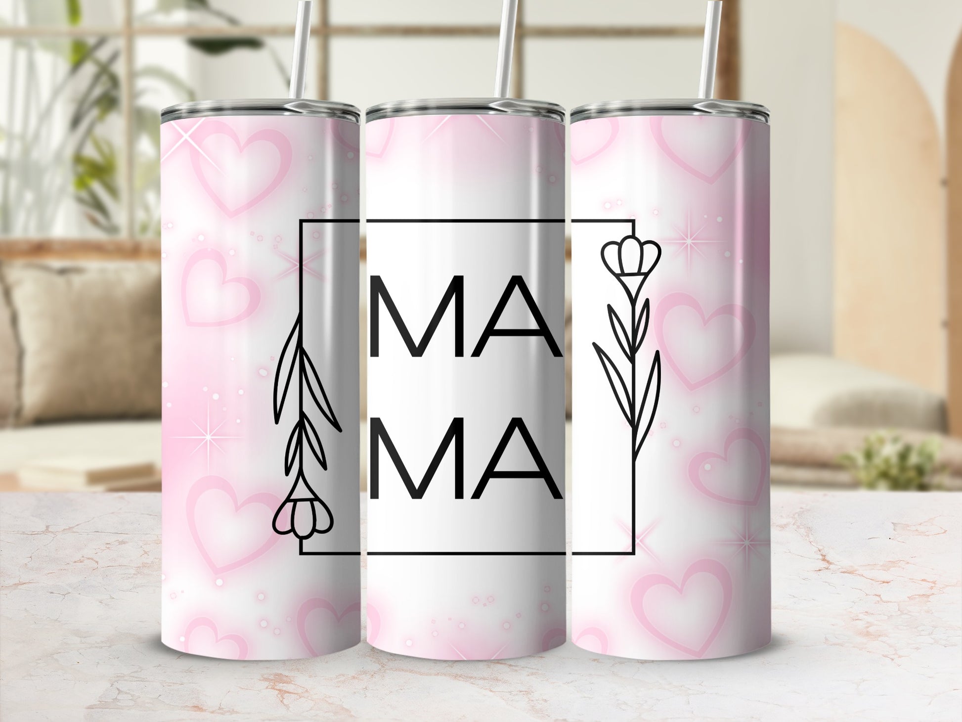 Pink Hearts and Floral Design Mama Tumbler