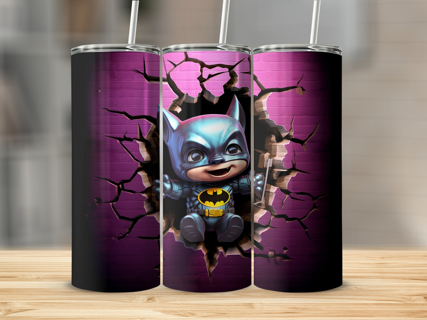 Cute Superhero Breaking Through Wall Tumbler