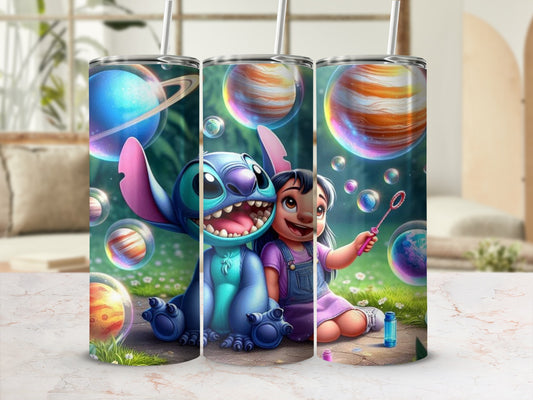 Adorable Cartoon Character Tumbler with Bubble Design