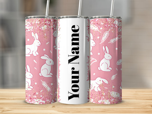 Personalized Cute Bunny Pink Glitter Design Tumbler