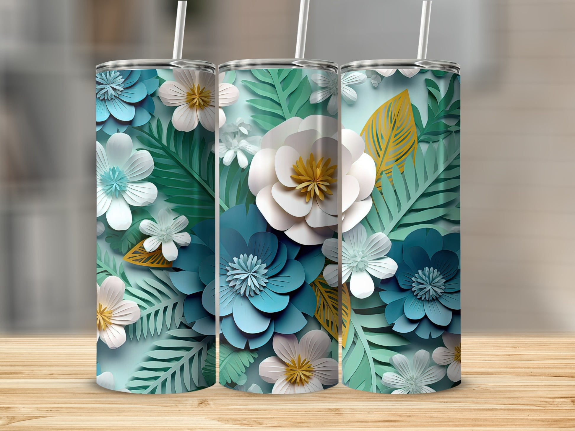 Floral Patterned Aqua and White Tumbler Product