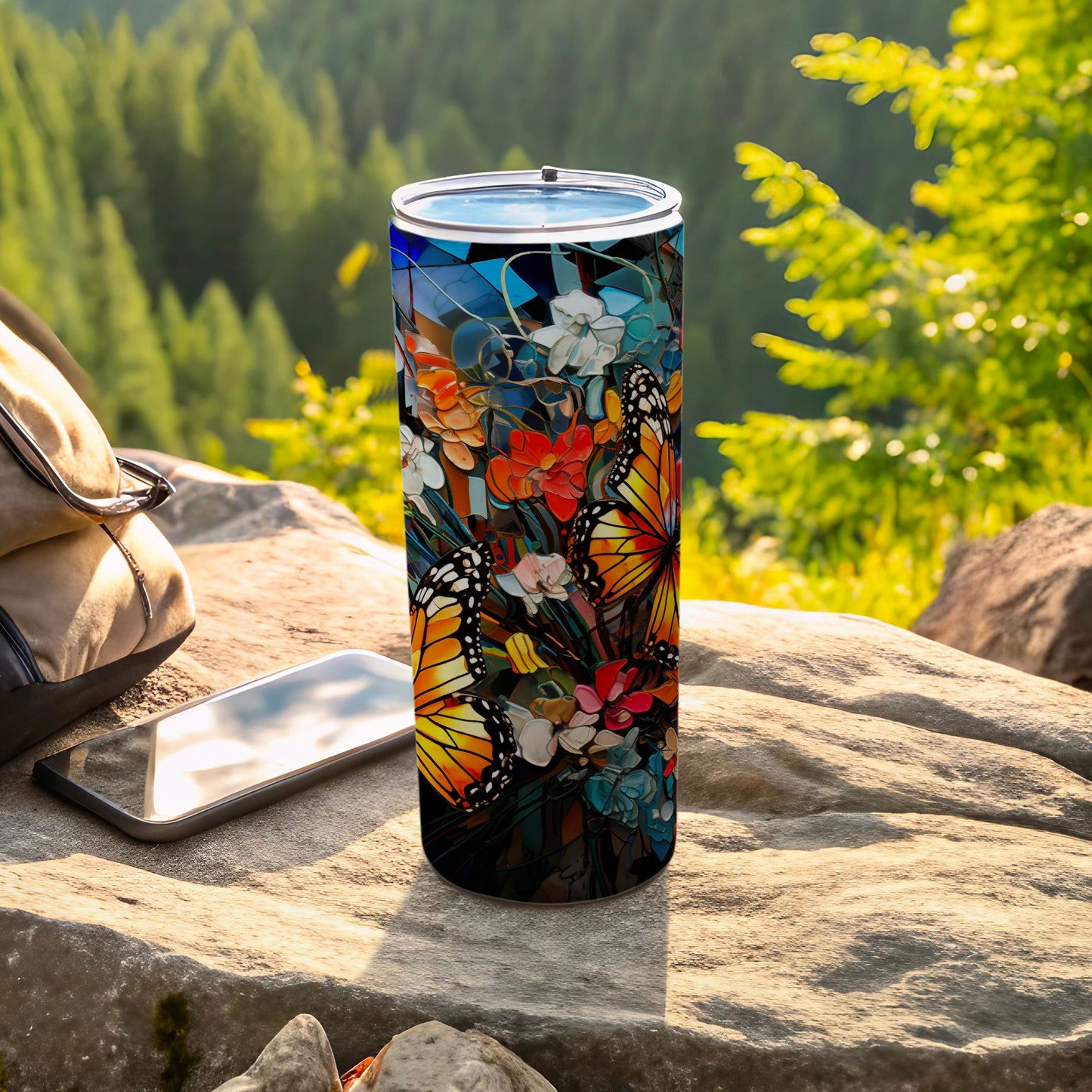 Stained Glass Butterfly Floral Design Tumbler product type
