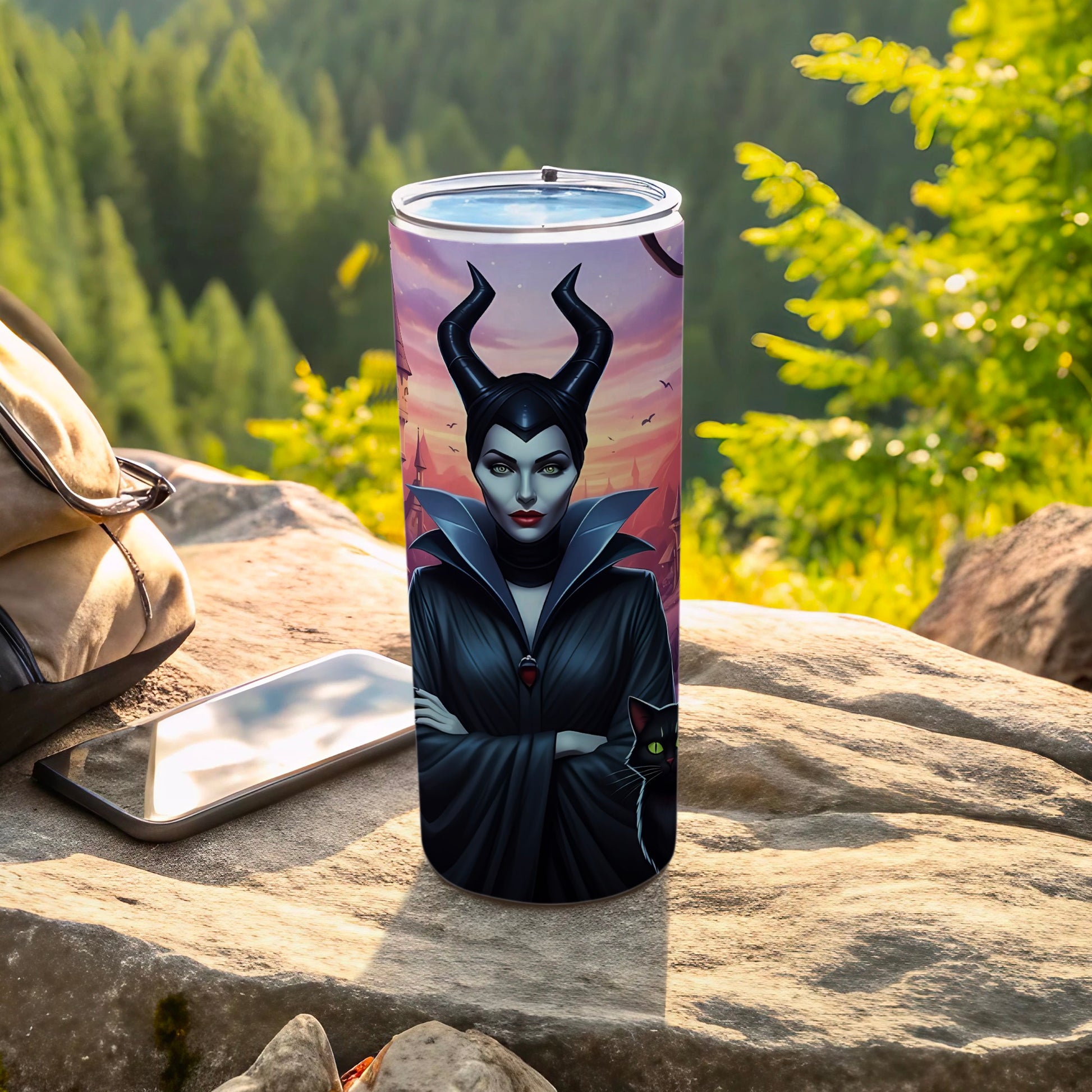 Enchanting Maleficent with Cat Travel Tumbler Cup
