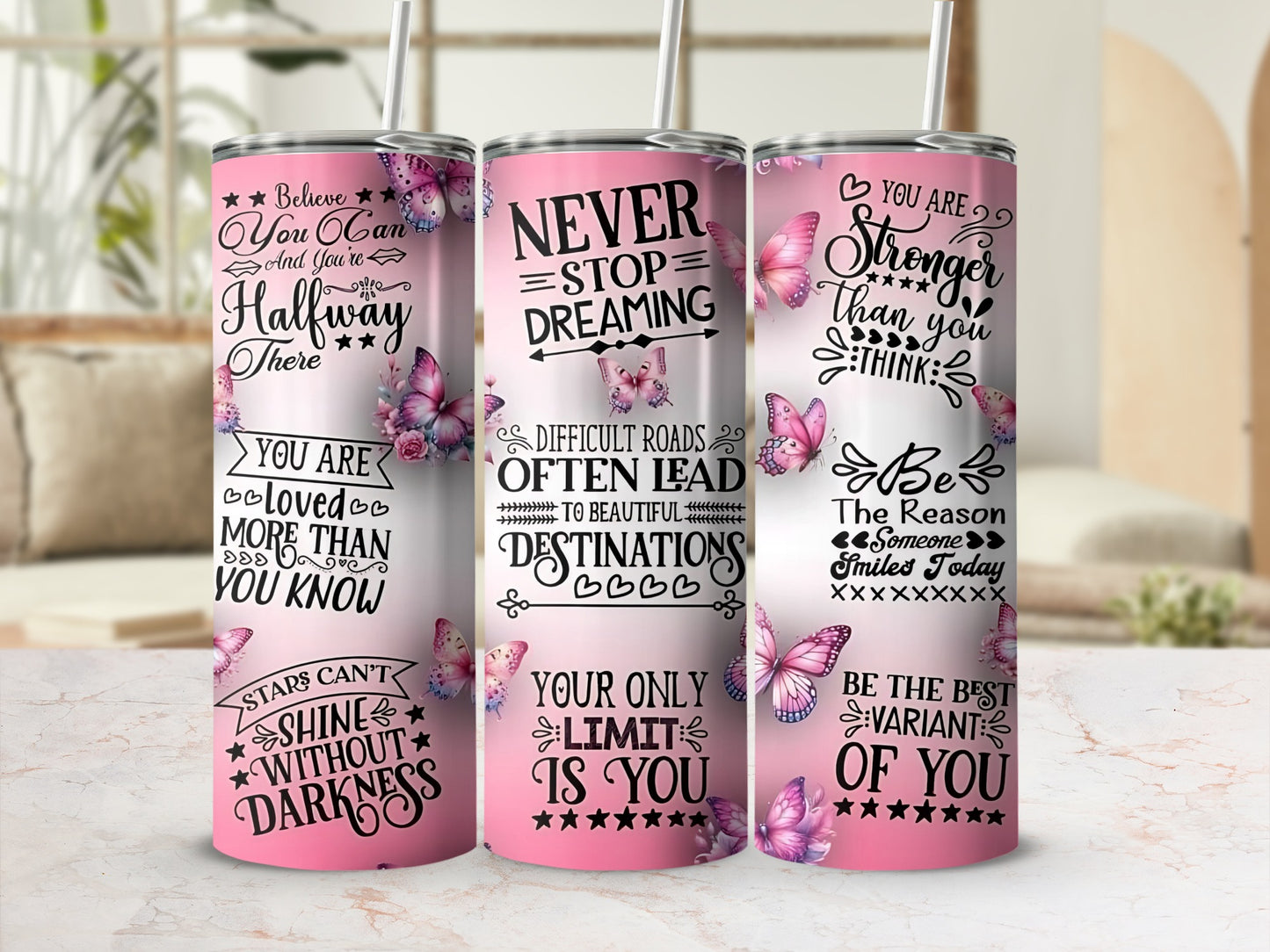 Inspirational Butterfly Quotes Motivational Tumbler Cup