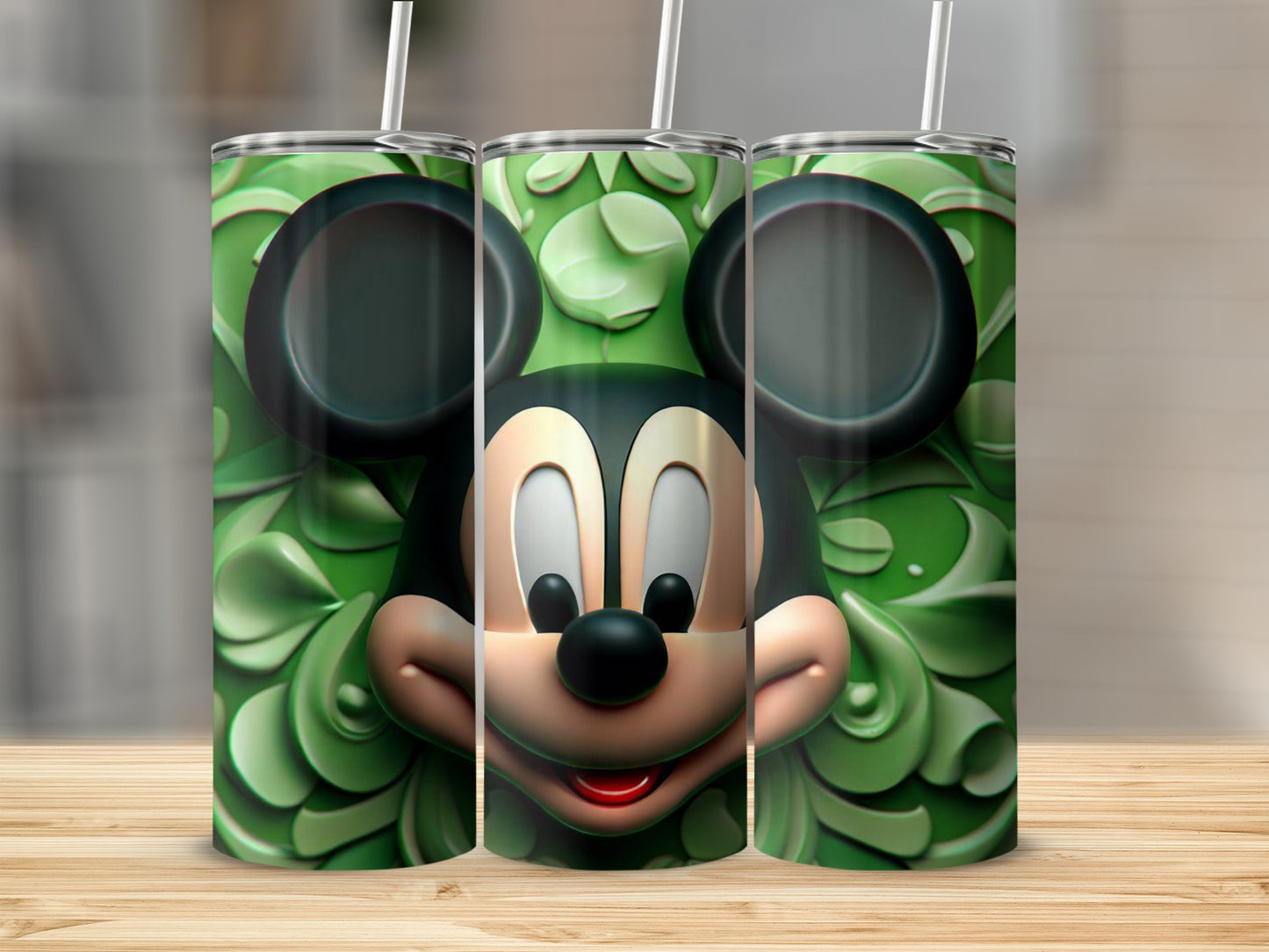 Disney Mickey Mouse Pattern Tumbler with Green Background