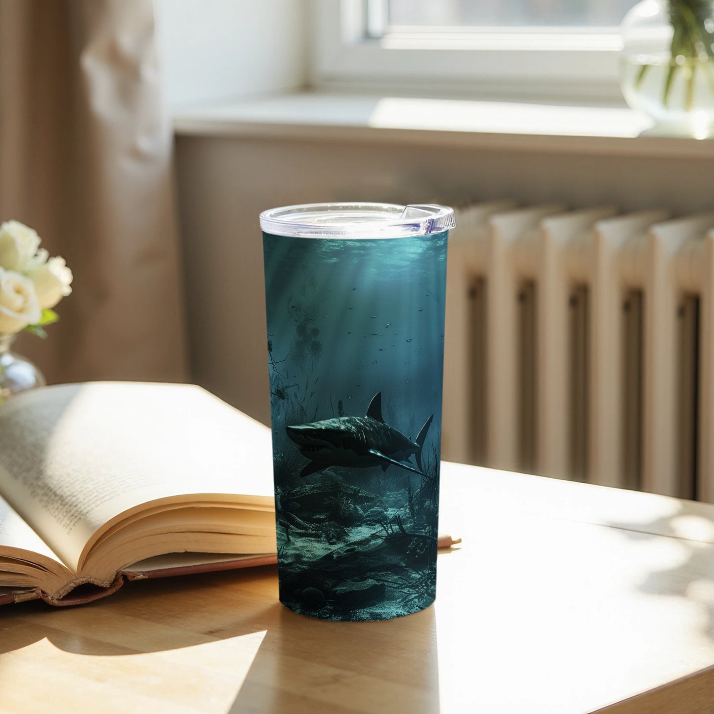 Deep Ocean Shark Design Sunbeams Scene Tumbler product type
