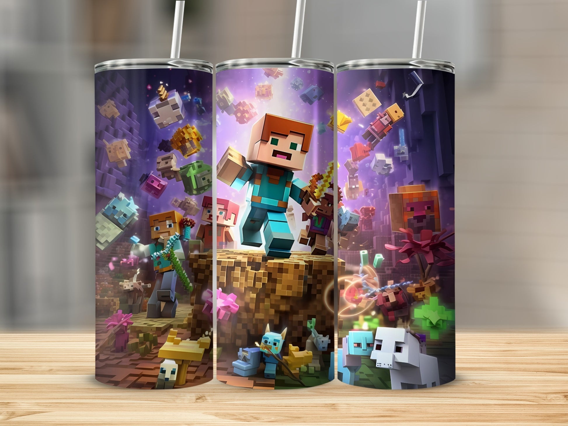 Colorful Video Game Themed Travel Tumbler Set