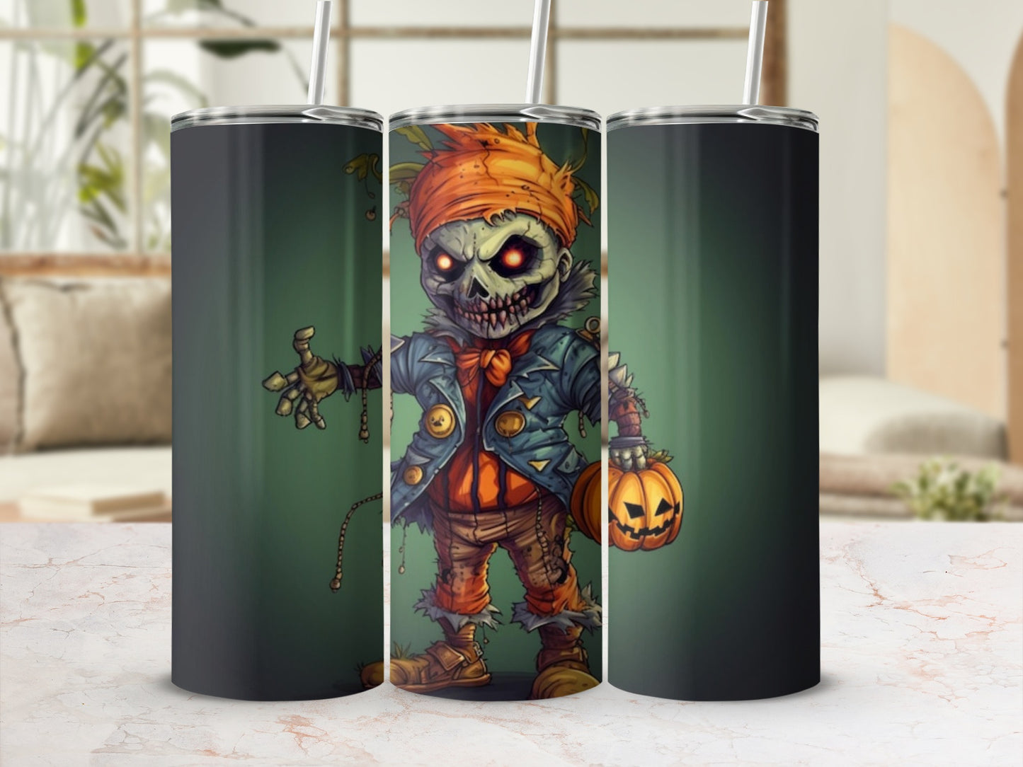 Creepy Halloween Skeleton Holding Jack O Lantern Tumbler