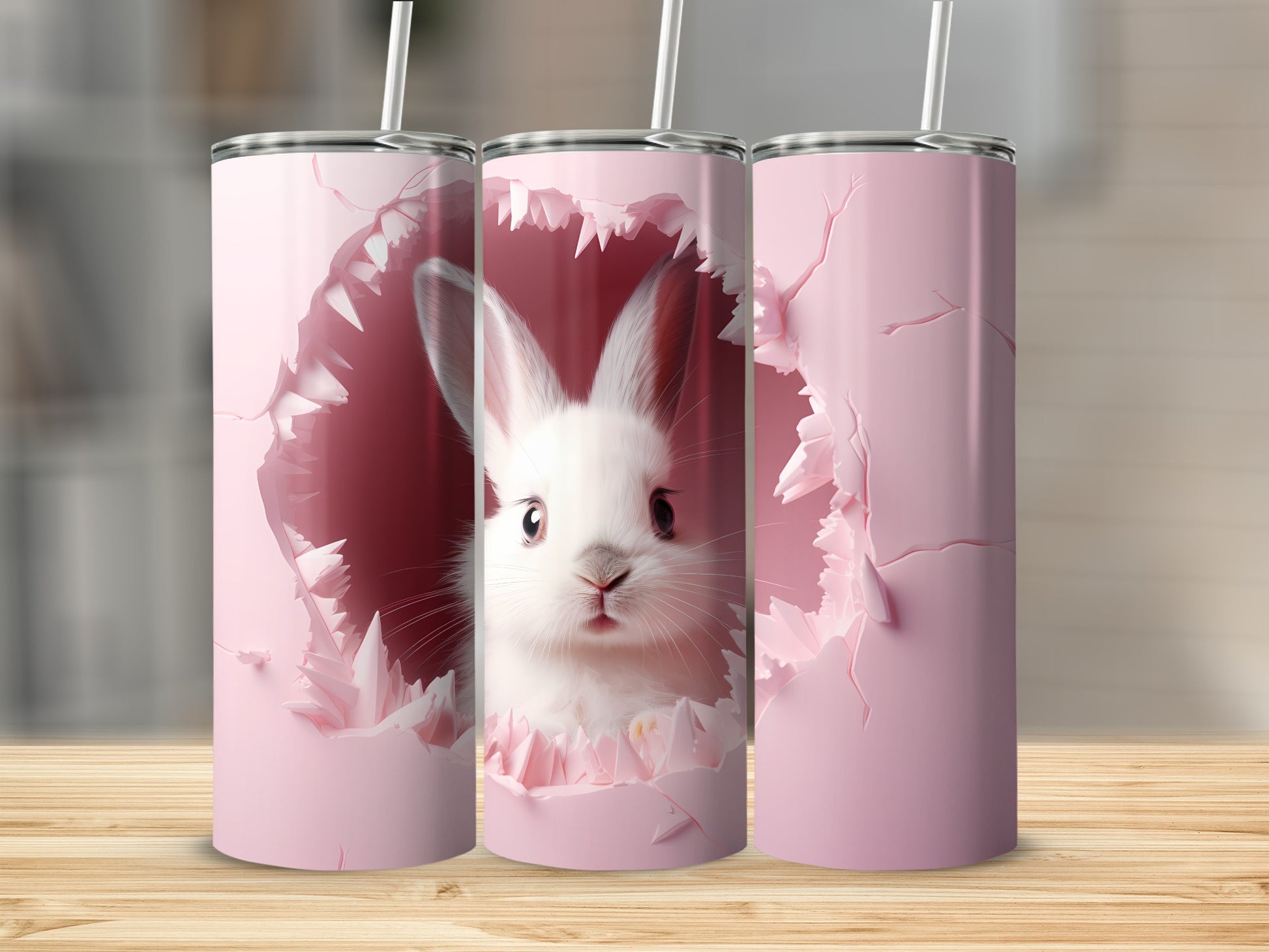 Cute Pink Tumbler With Adorable Bunny Design