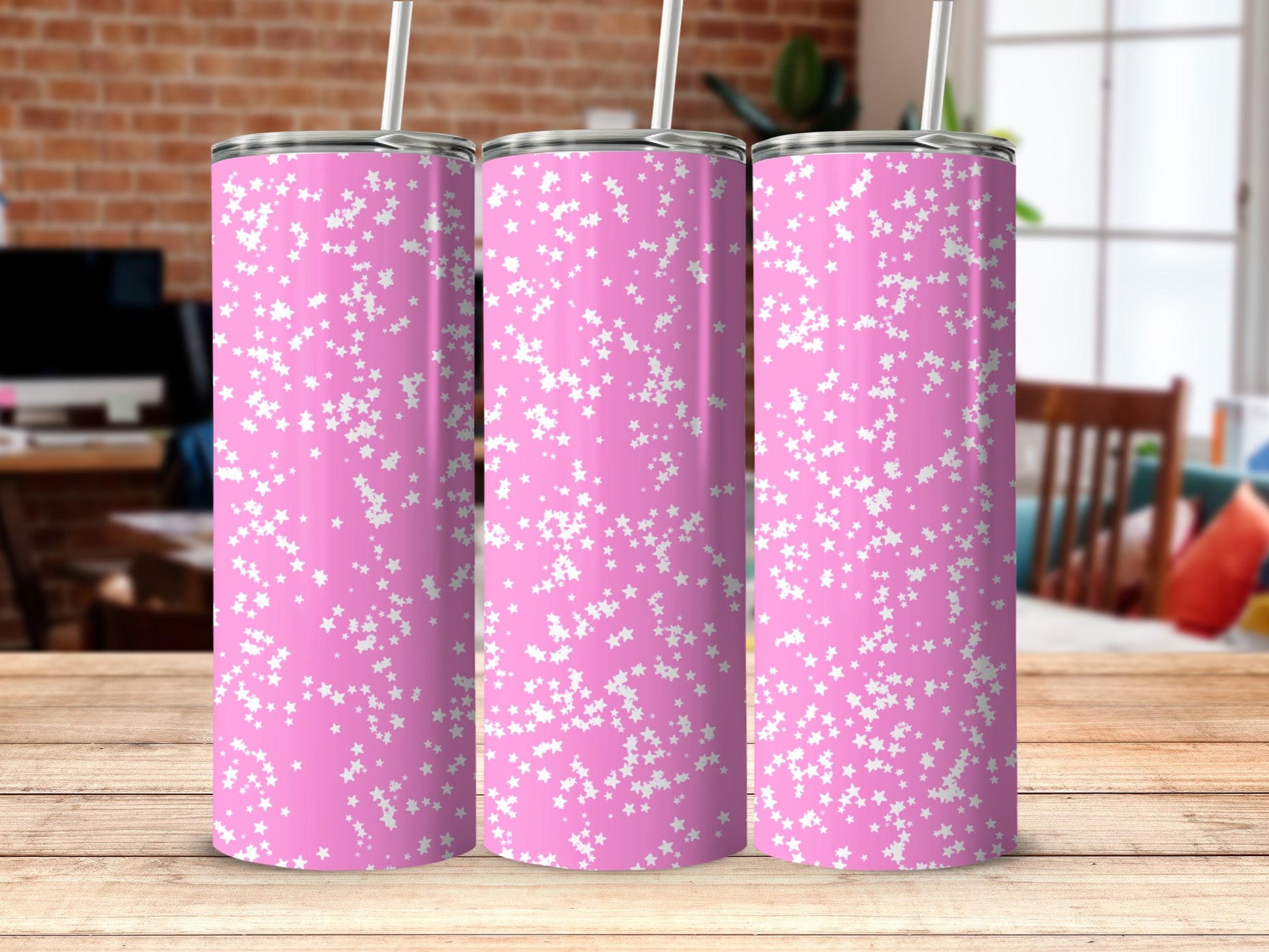 Pink Tumbler with White Star Pattern Long Drink Product