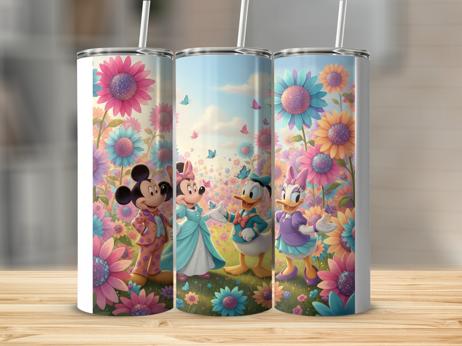 Disney Character and Floral Themed Tumbler Cup