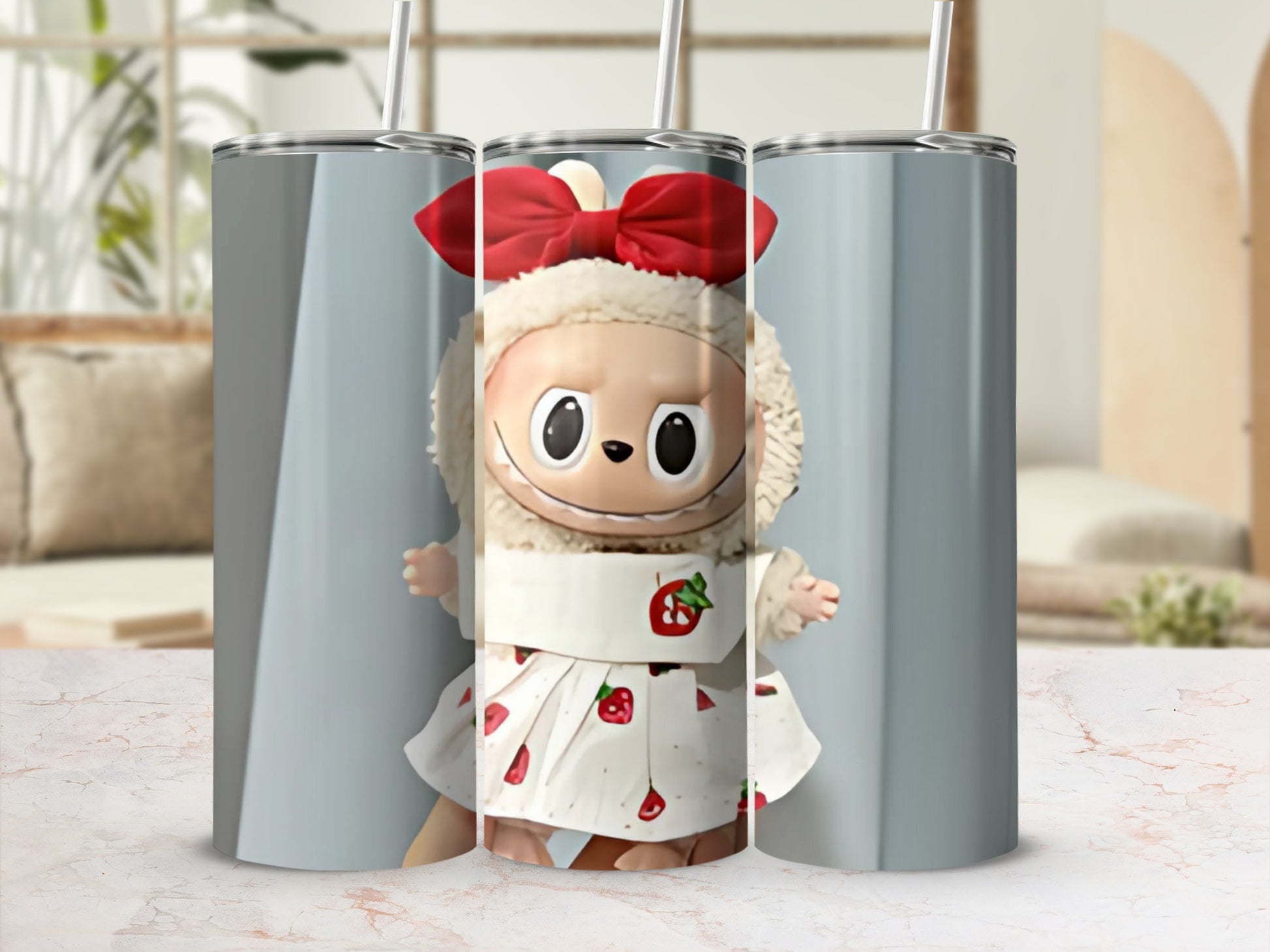 Cute Lamb Doll in Strawberry Dress Tumbler Design