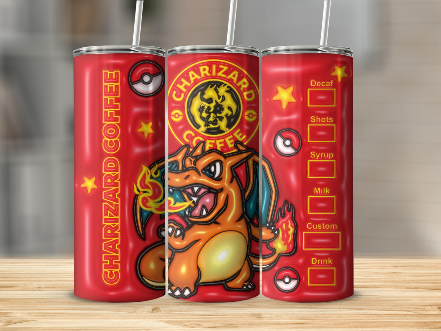 Charizard Coffee Custom Red Design Tumbler Flask