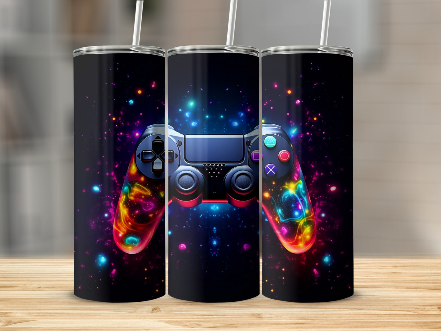 Vibrant Gaming Controller Design Travel Tumbler Cup