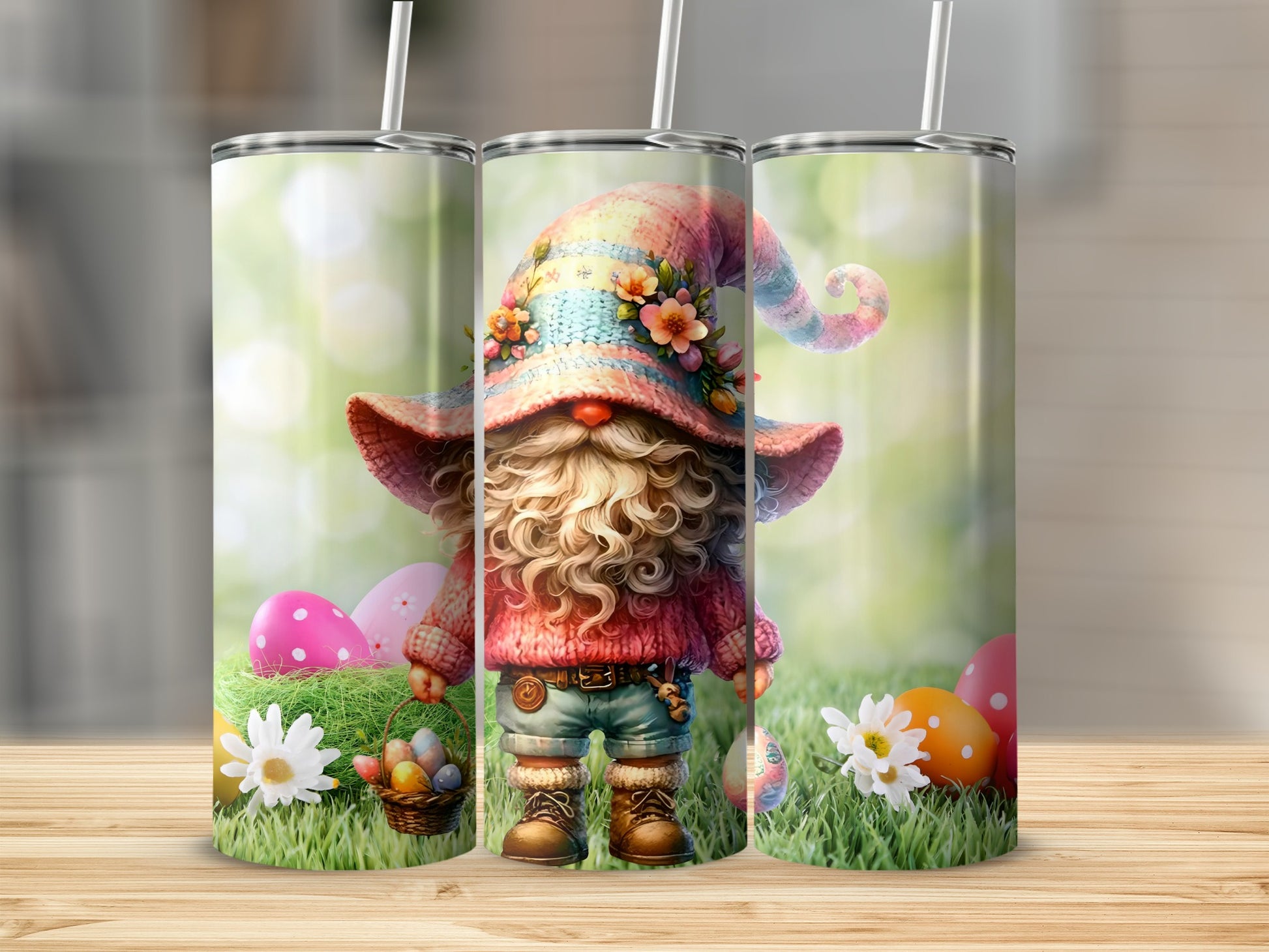 Charming Easter Gnome with Eggs and Flowers Tumbler