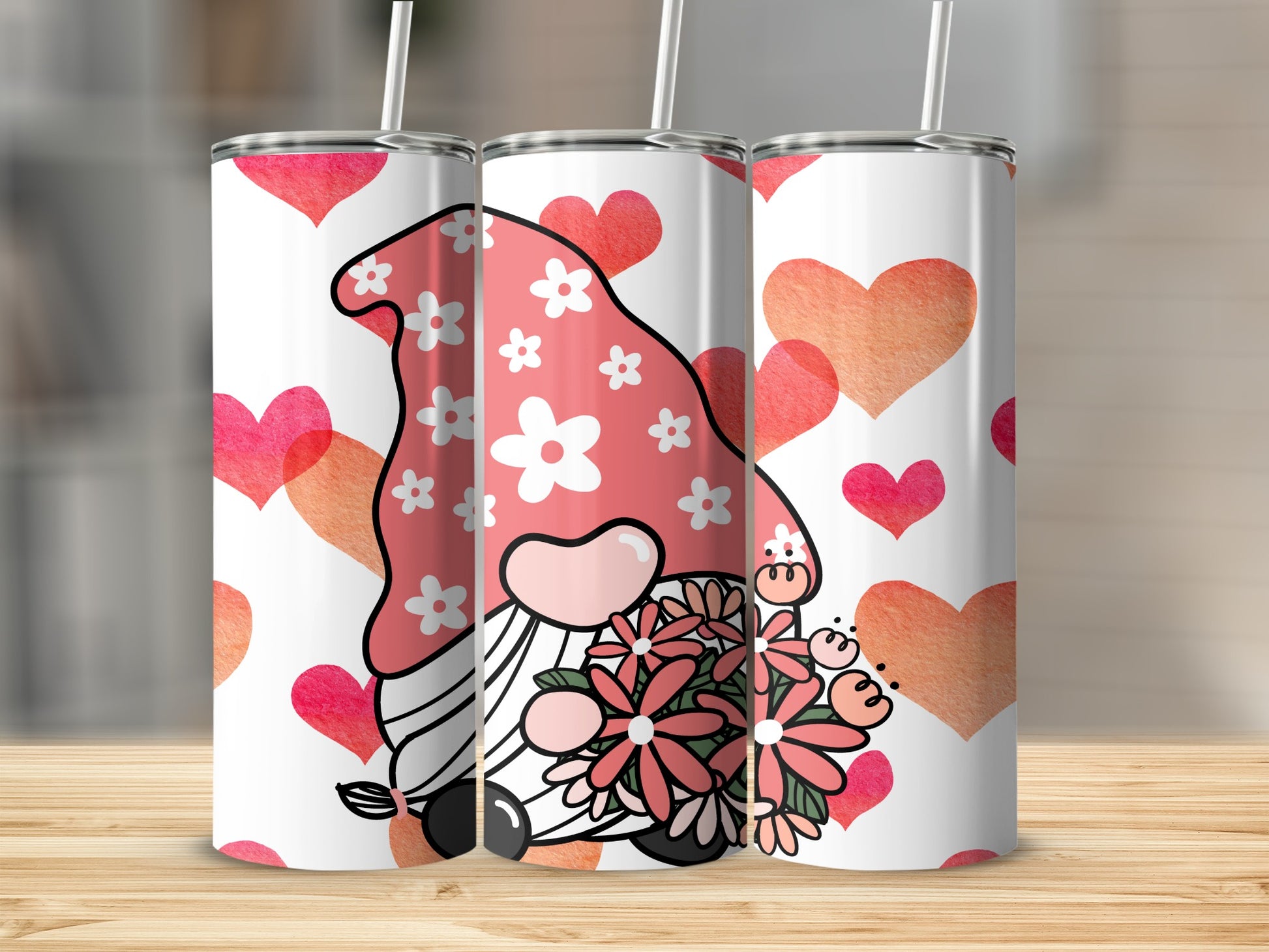 Cute Gnome and Hearts Design Tumbler Product