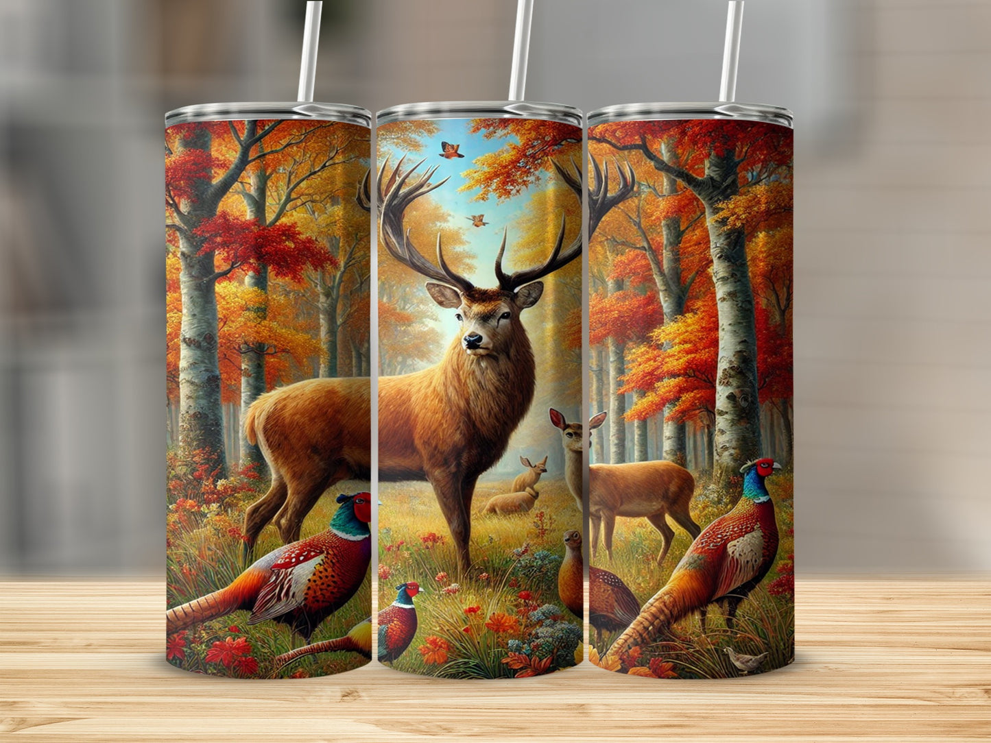 Autumn Forest Wildlife Deer and Birds Tumbler
