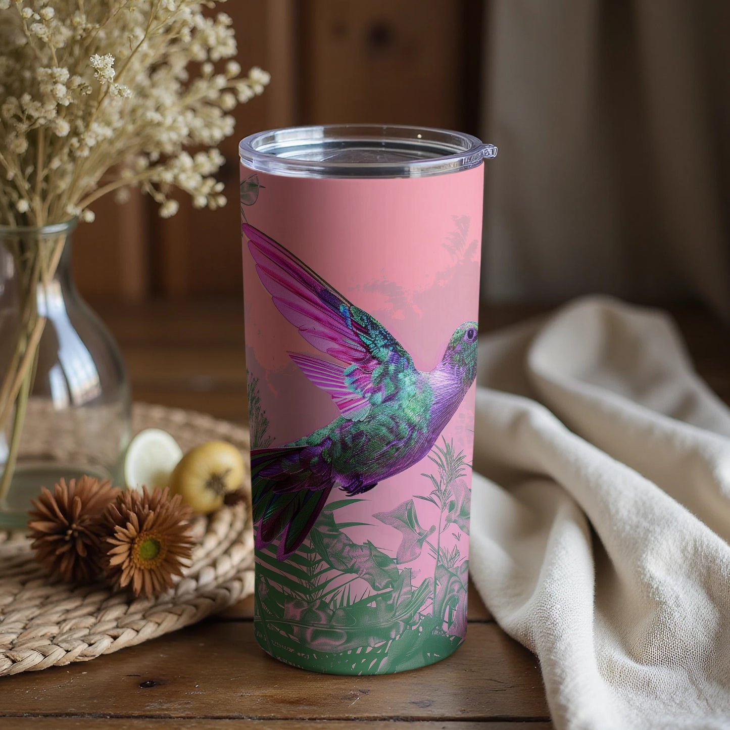 Colorful Hummingbird Tropical Pink Tumbler product type
Hummingbird
Tumbler
Tropical
Pink
Bird
Wildlife
Animal
Drinkware
Vibrant
Nature
Green
Purple
Travel Mug
Insulated
Botanical
Jungle
Exotic
Art
Gift
Design